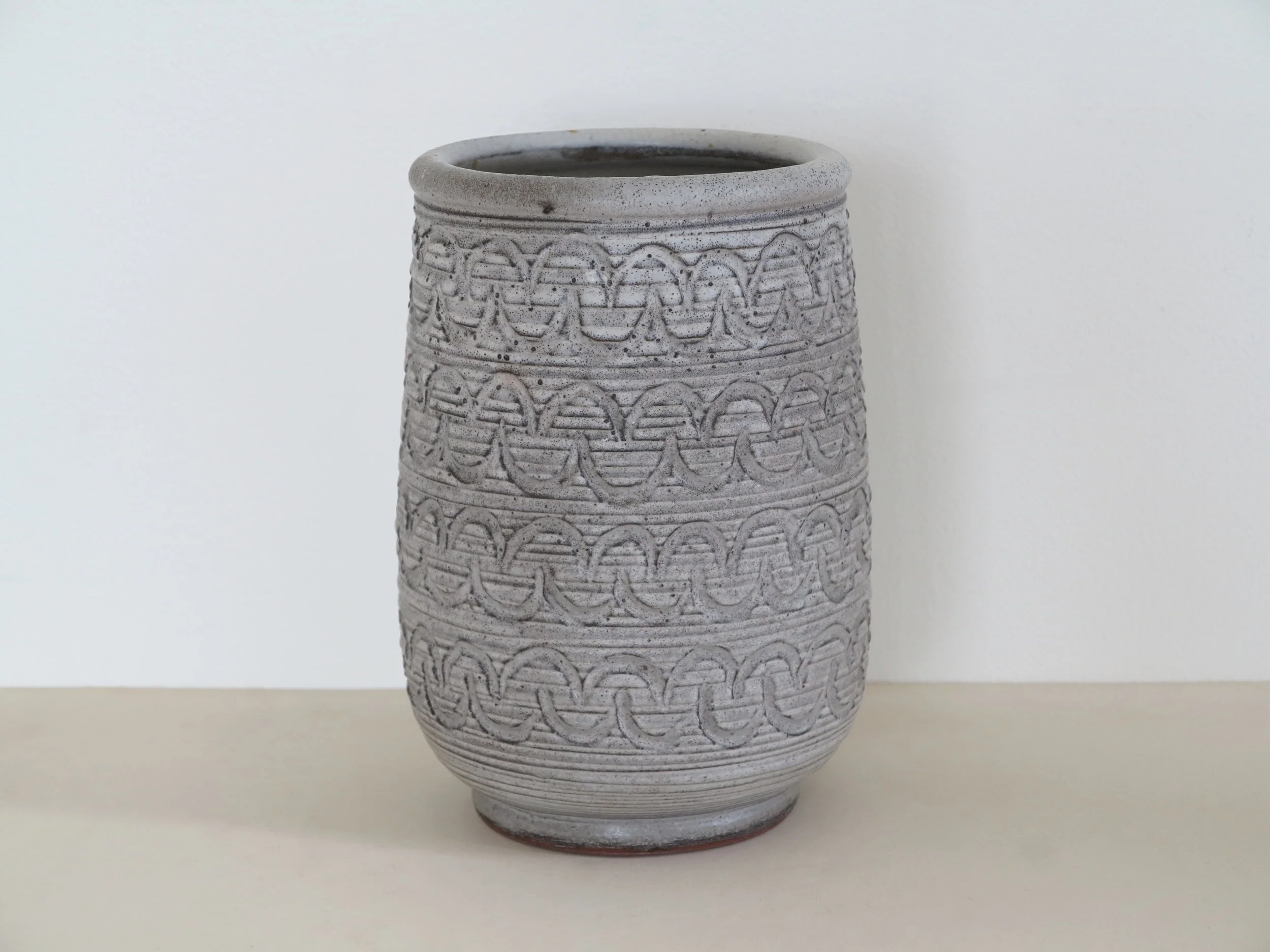 A late 1940s Lee Rosen for Design-Technics Pottery Vase with Hand Carving. 8.62" h.