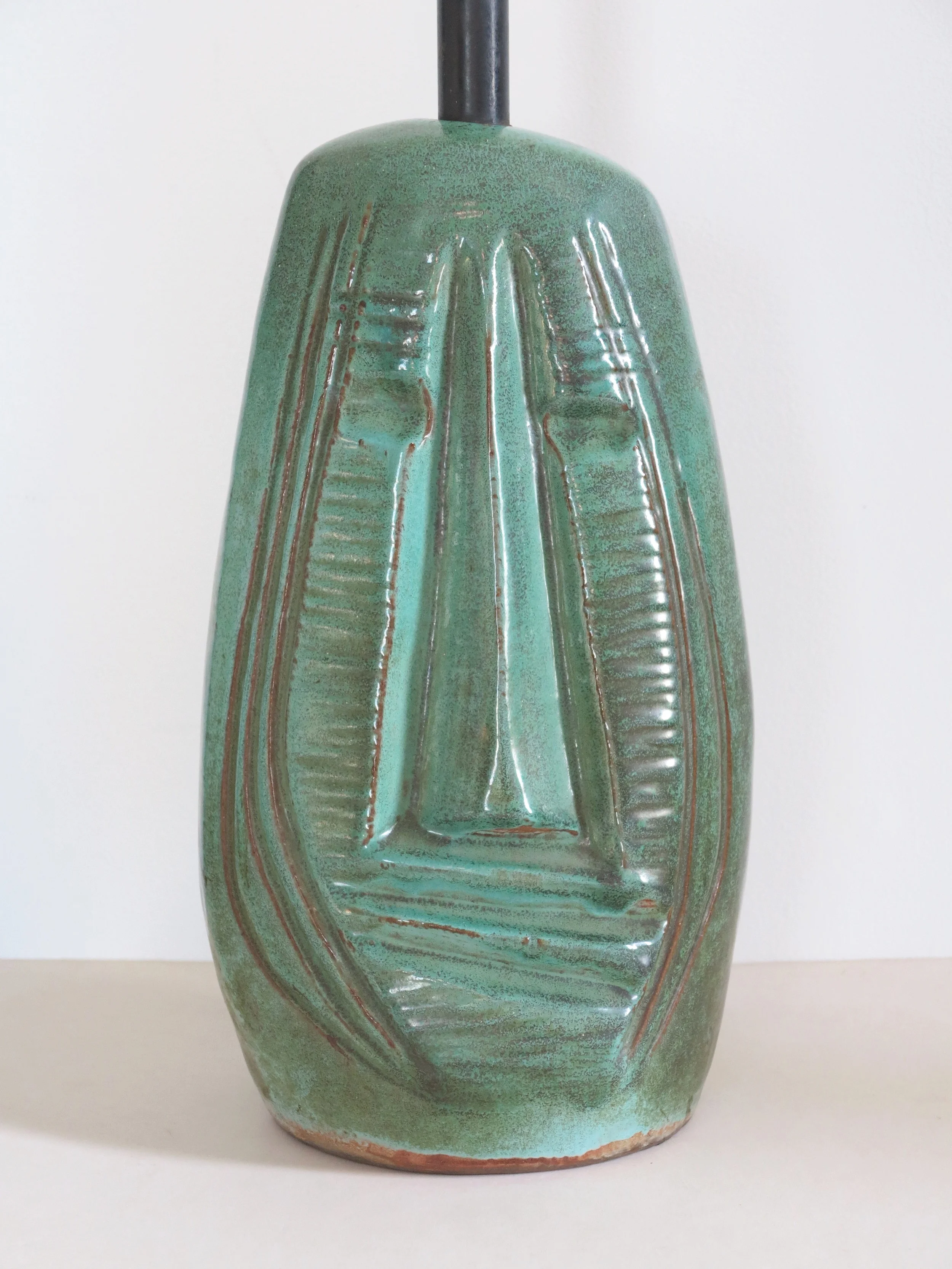A rare 1940s Lee Rosen for Design-Technics Tribal-Inspired Pottery Lamp.
