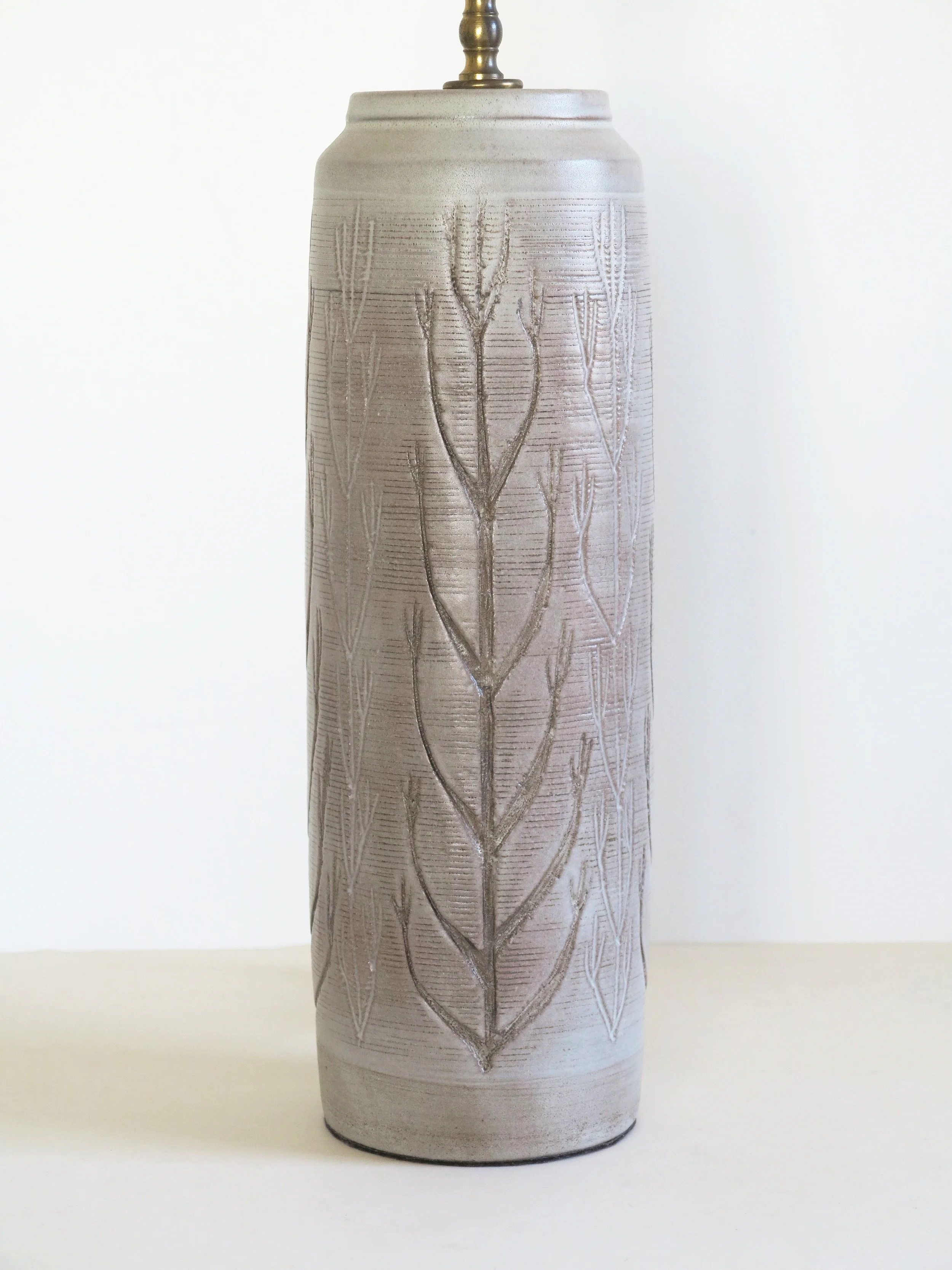 c1950 carved stoneware lamp by Nancy Wickham (1923-1987). 16" h.