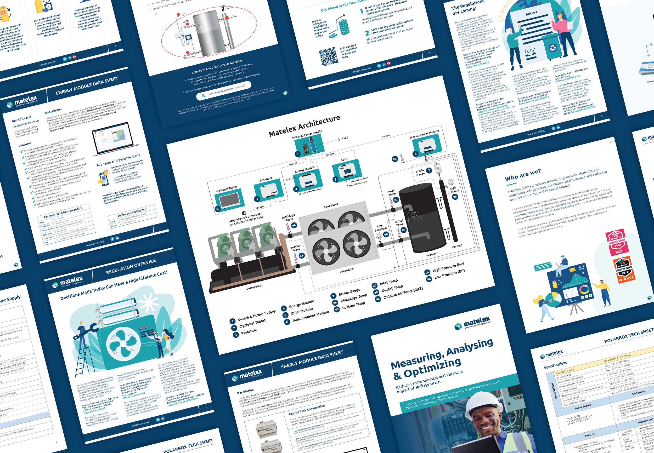 The US team was active on the conference circuit, so I branded a full suite of handouts to support those appearances. The sales team also needed tech sheets, which meant taking genuinely complex systems and making them both visually appealing and eas