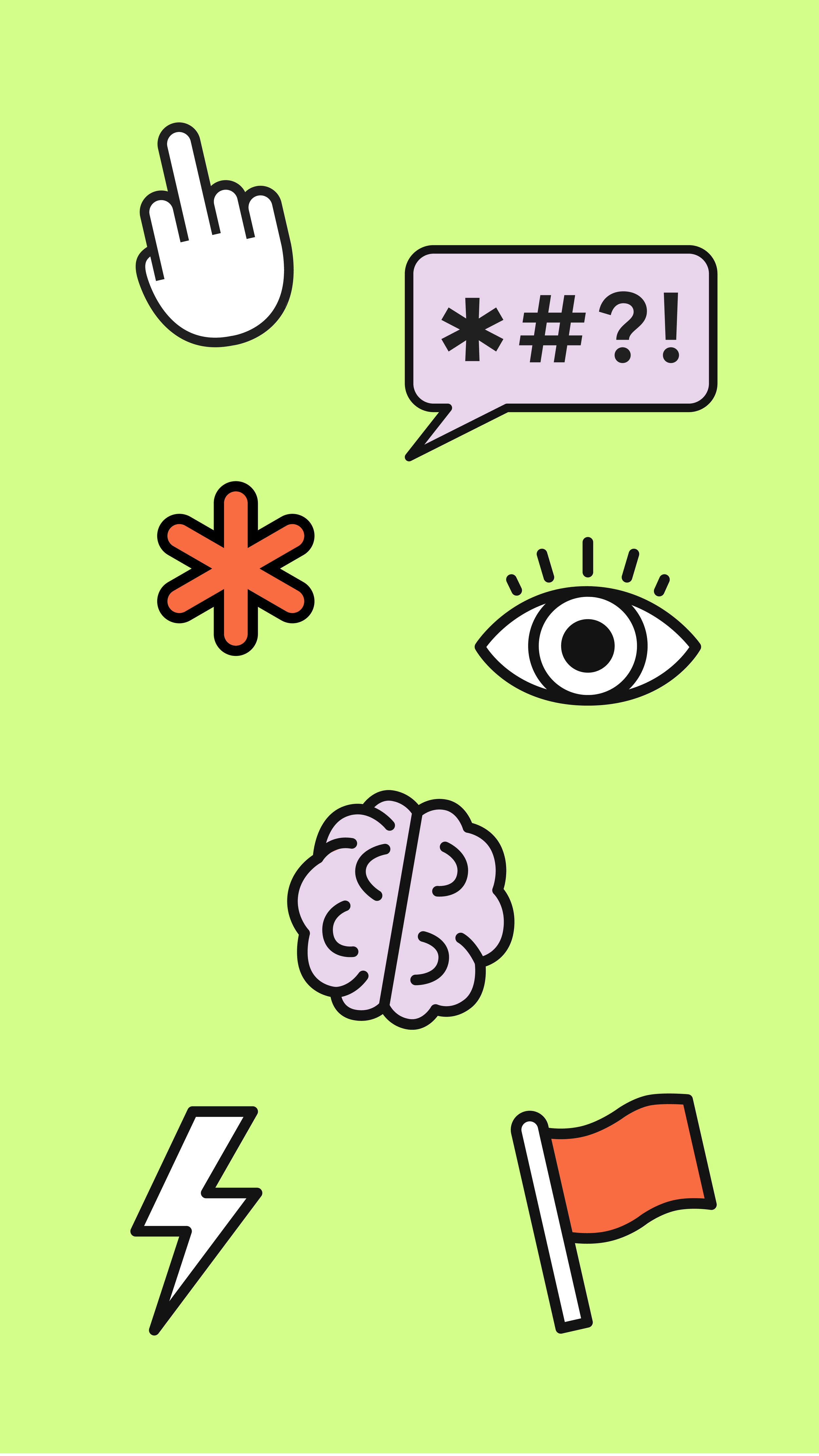 I designed a set of custom brand icons, essentially the brand's own emoji set, a nod to Kat's love of emojis and a natural fit for the younger demographic she works with.