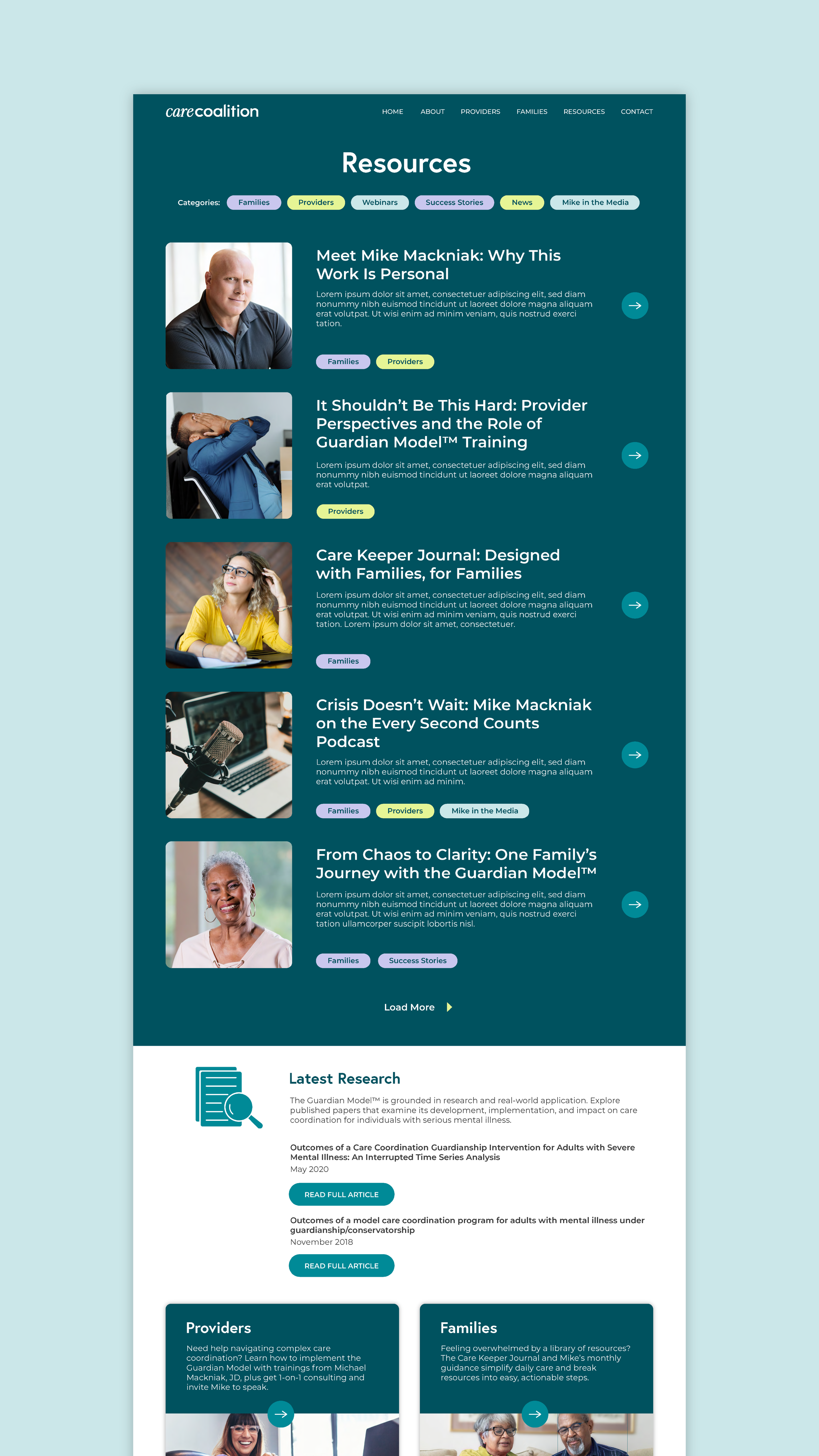 The blog is designed and ready to go, built to become a content hub as Care Coalition continues to grow.