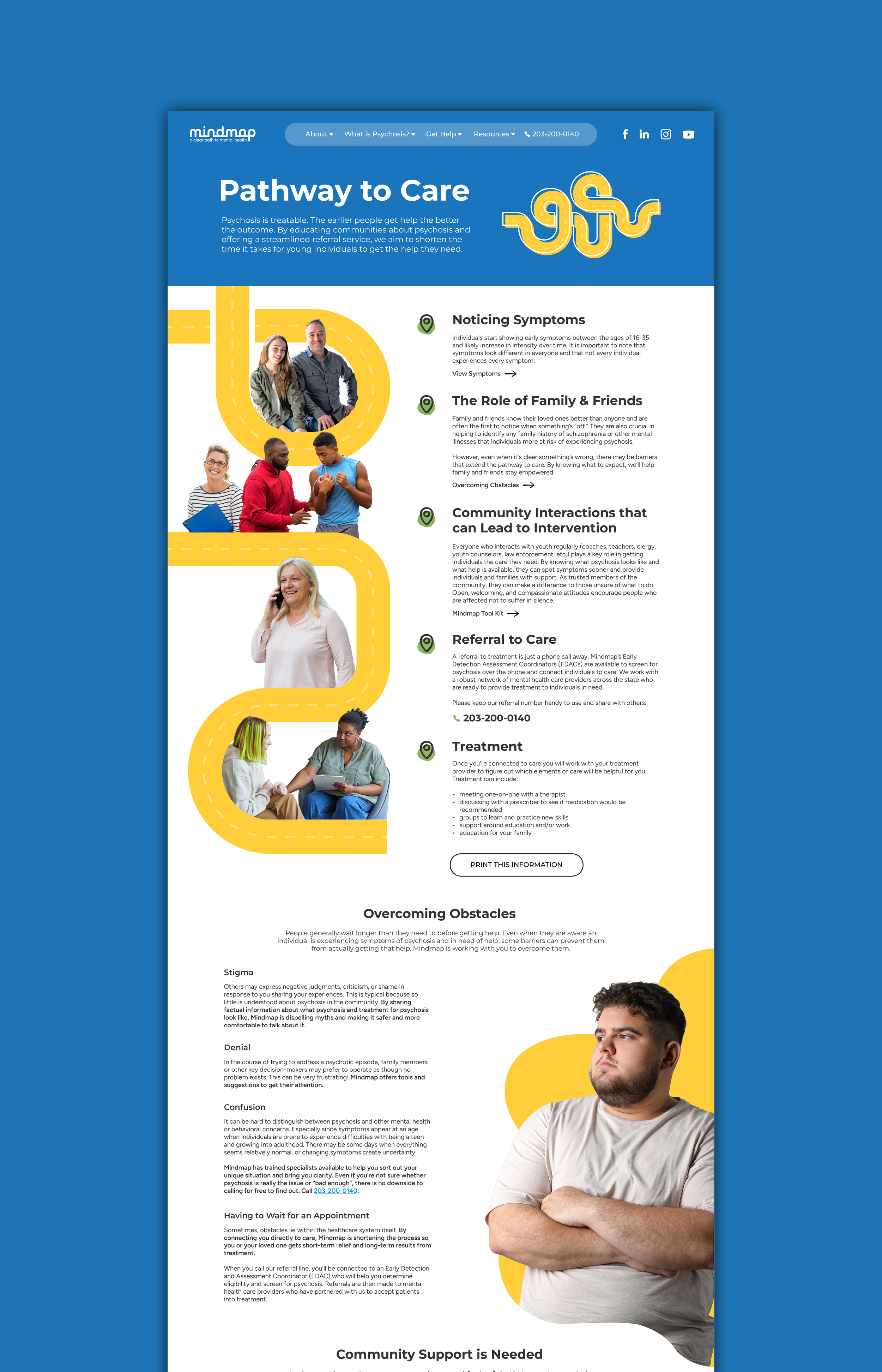 The pathways to care page laid out how people actually find their way to treatment, which more often than not starts with a family member, caretaker, teacher, or someone else in their corner rather than the individual themselves. It also addressed th