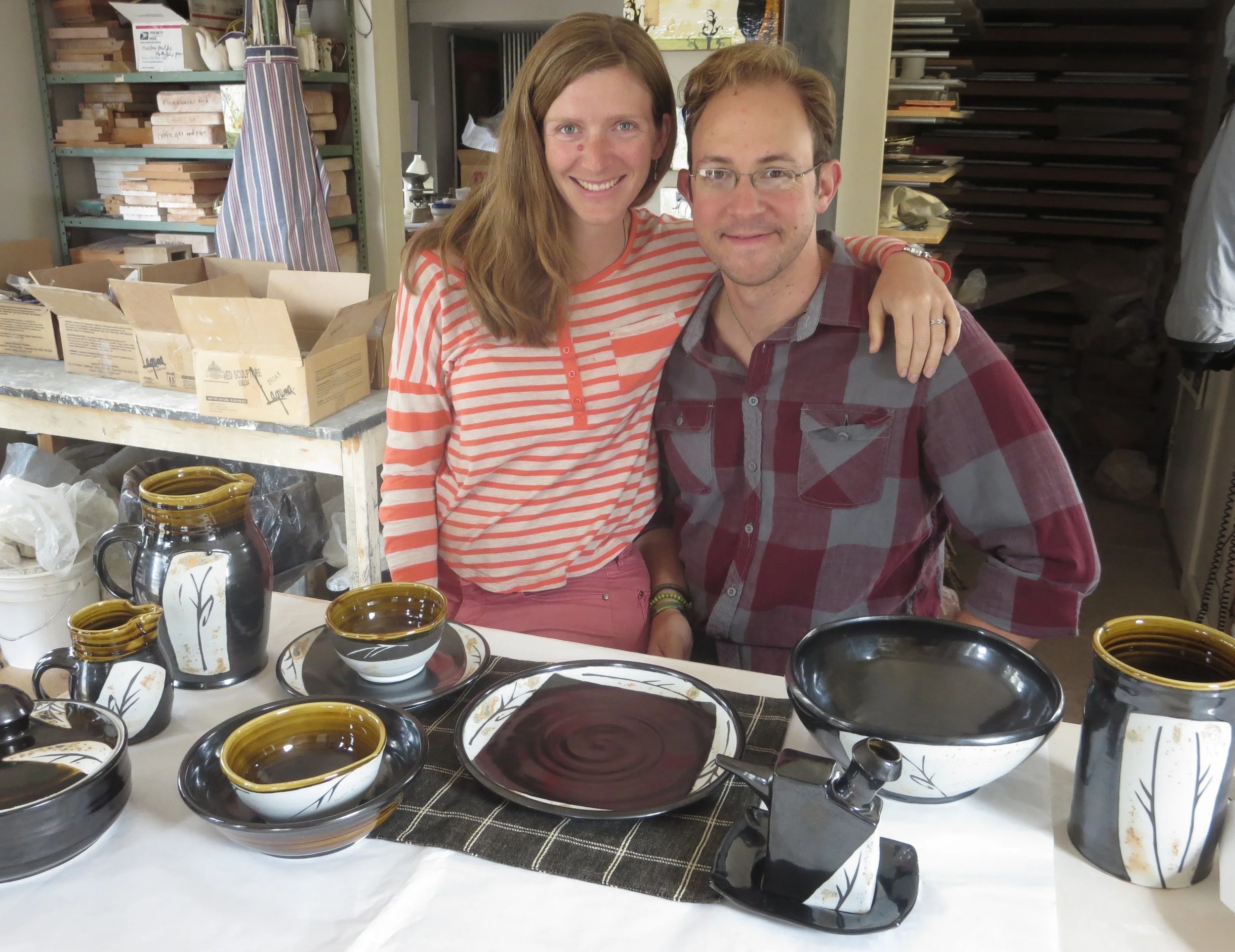  Emily and Devin collecting their new tableware. 
