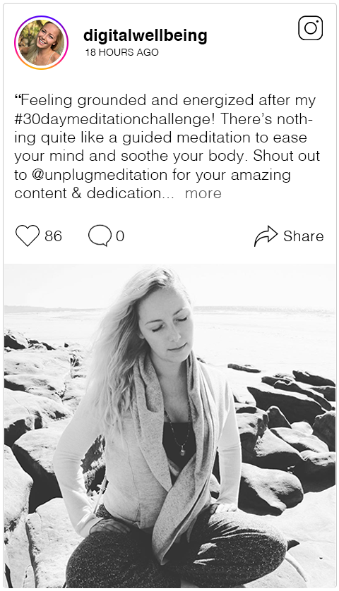  Feeling grounded and energized after my&nbsp; #30daymeditationchallenge ! There’s nothing quite like a guided meditation to ease your mind and soothe your body.&nbsp; Shout out to&nbsp; @unplugmeditation &nbsp;for your amazing content and dedication