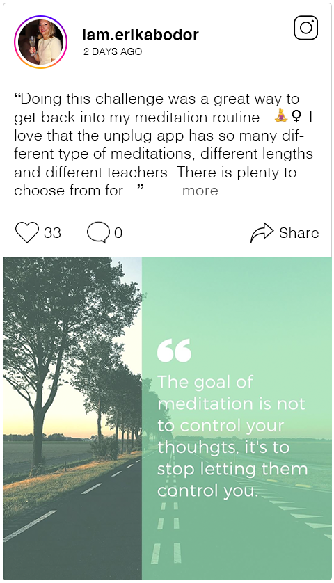  Doing this challenge was a great way to get back into my meditation routine...🧘♀ I love that the unplug app has so many different type of meditations, different lengths and different teachers. There is plenty to choose from for beginners and for th
