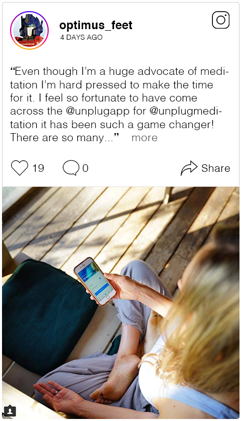  Even though I’m a huge advocate of meditation I’m hard pressed to make the time for it. I feel so fortunate to have come across the&nbsp; @unplugapp &nbsp;for&nbsp; @unplugmeditation &nbsp;it has been such a game changer! There are so many options w