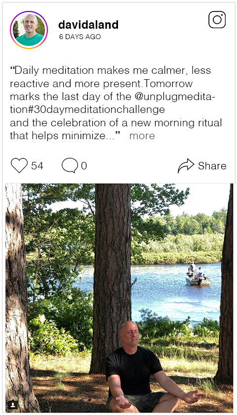  Daily meditation makes me calmer, less reactive and more present.  Tomorrow marks the last day of the  @unplugmeditation   #30daymeditationchallenge  and the celebration of a new morning ritual that helps minimize ego and maximize living with intent