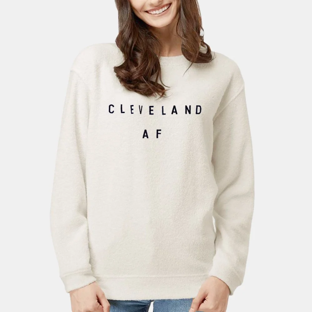 Cleveland AF Cozy Crewneck Sweater - Oatmeal Colored | Emily Roggenburk  Products