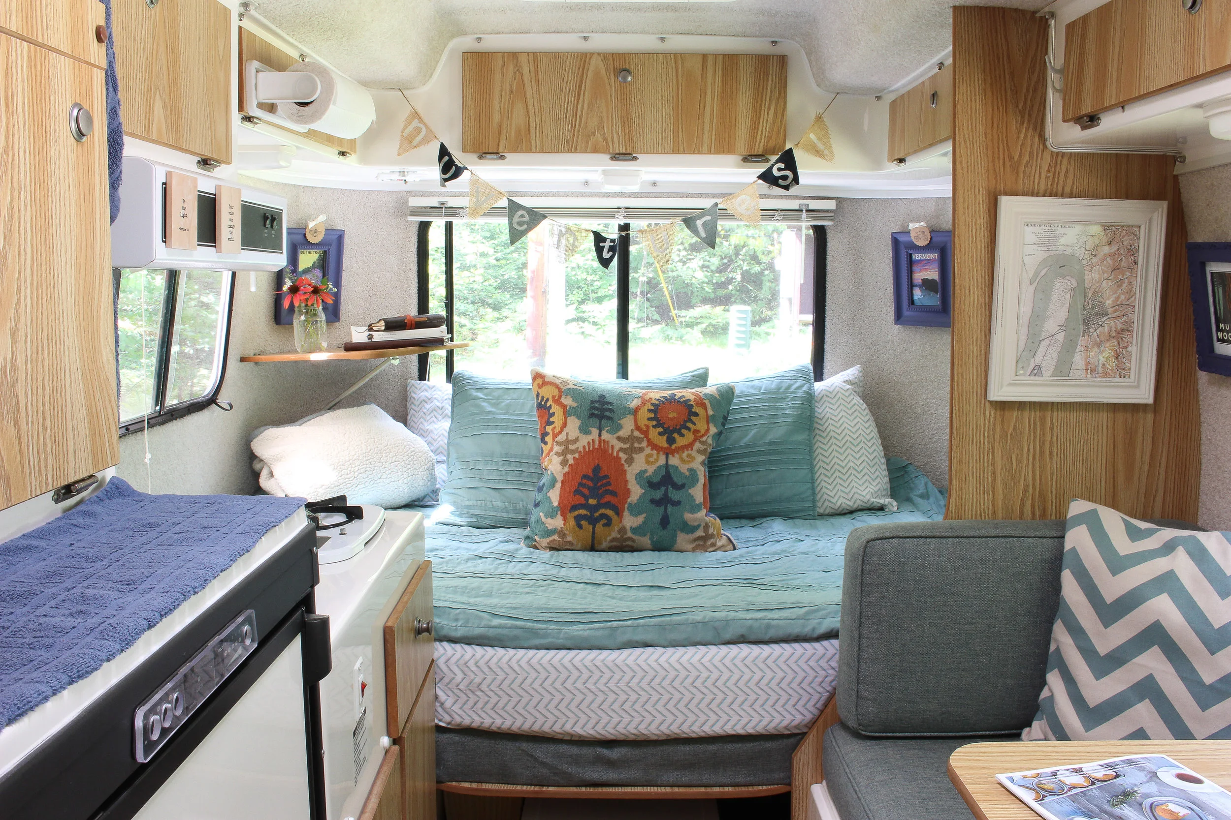 The bed area.