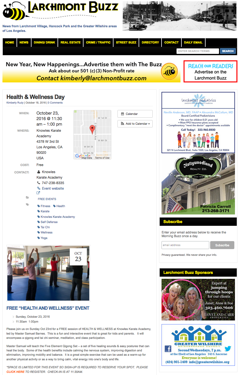 Our Health/Wellness Day on Larchmont Buzz. See the online version here