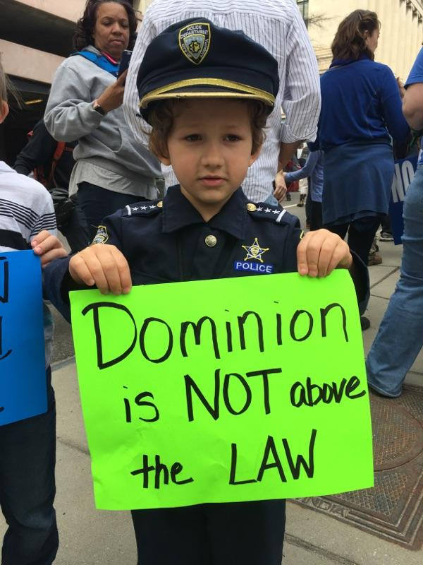 A young protester at the "March for Our Rivers" in Richmond on Feb. 20, 2016.