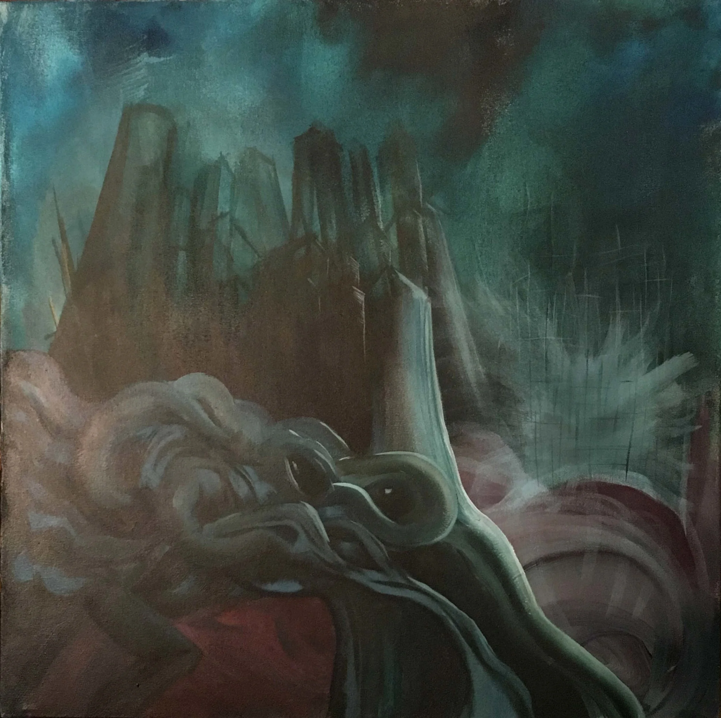 Night Crawler. Acrylic on Canvas over Wood Panel. 31"x31" and 4" deep