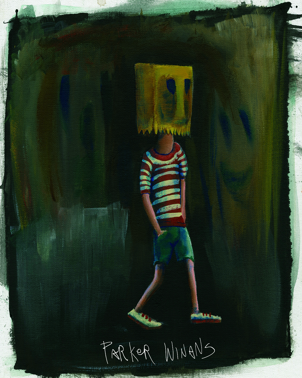 Baghead original character study. 11x14 gouache, Acrylic on Canvas Panel.