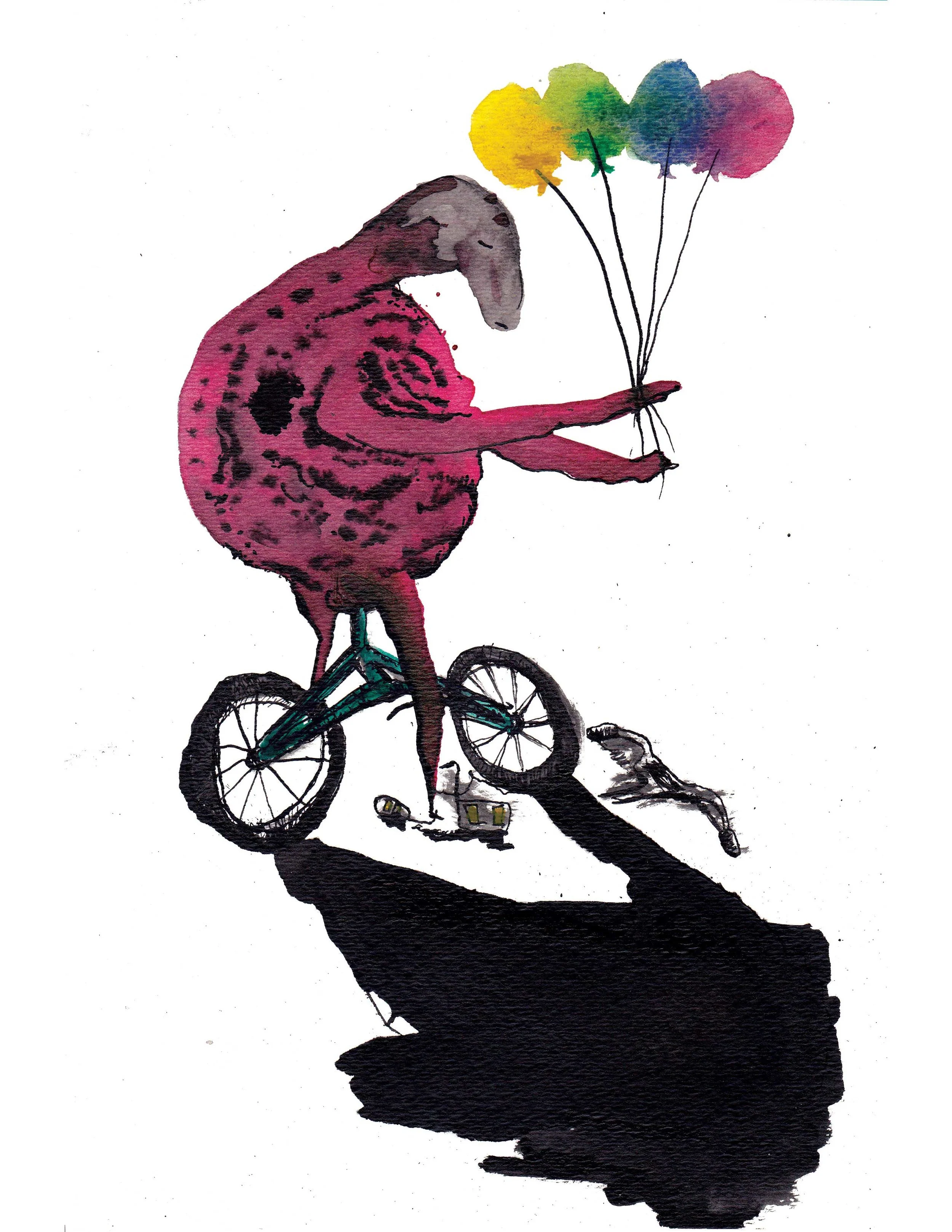 Sheep Chase. Watercolor, Ink on Watercolor paper.
