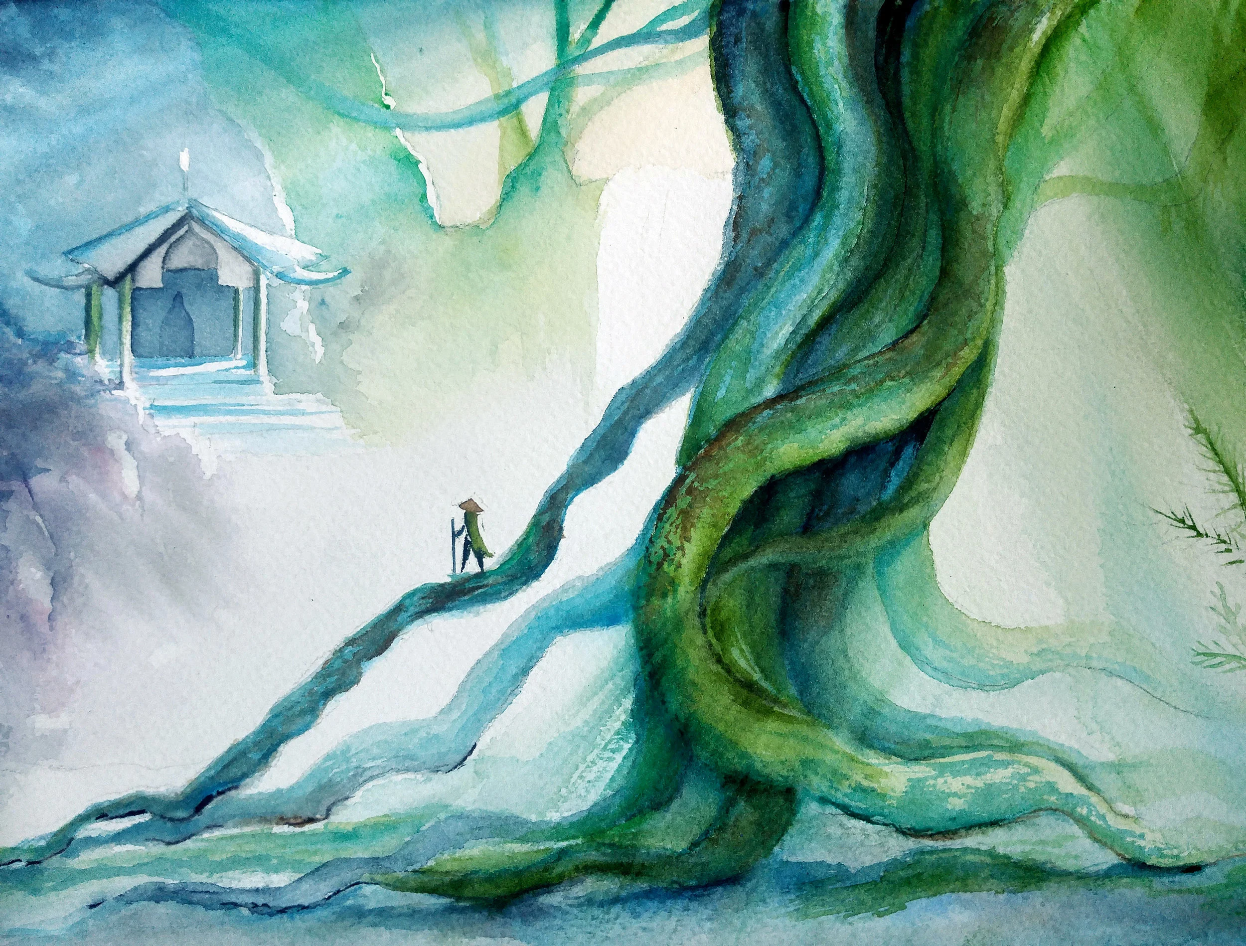 The Lost Temple - Wanderer Series, concept art. 2016. Watercolor on cold press paper.