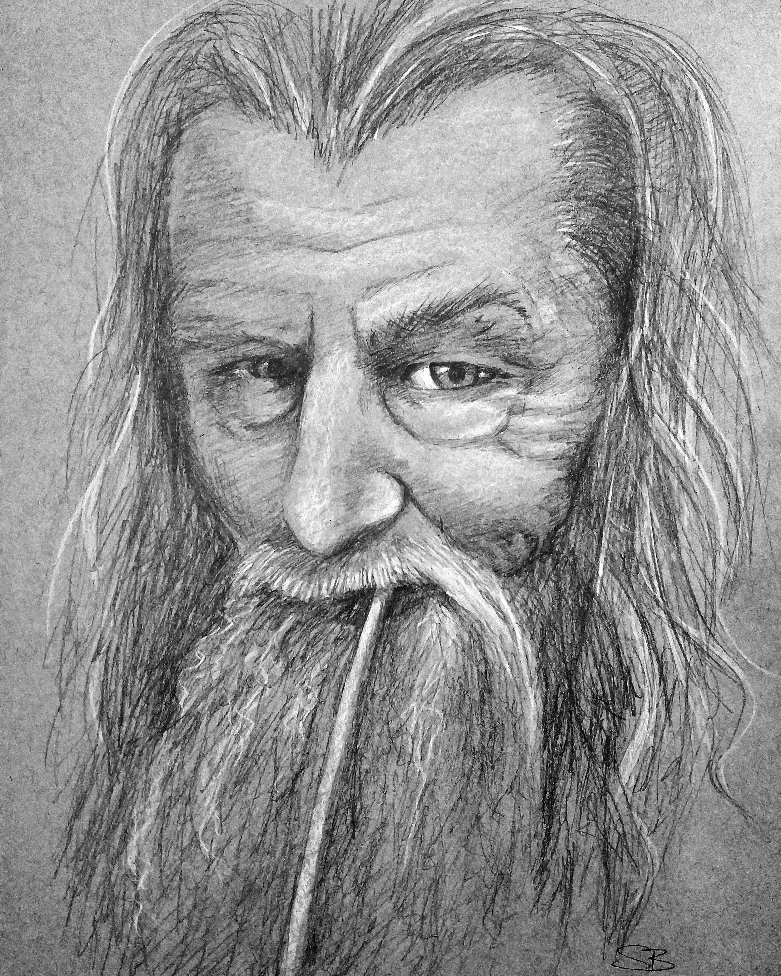 Gandalf the Grey, 2016. 1 hour. Graphite and chalk on toned paper.