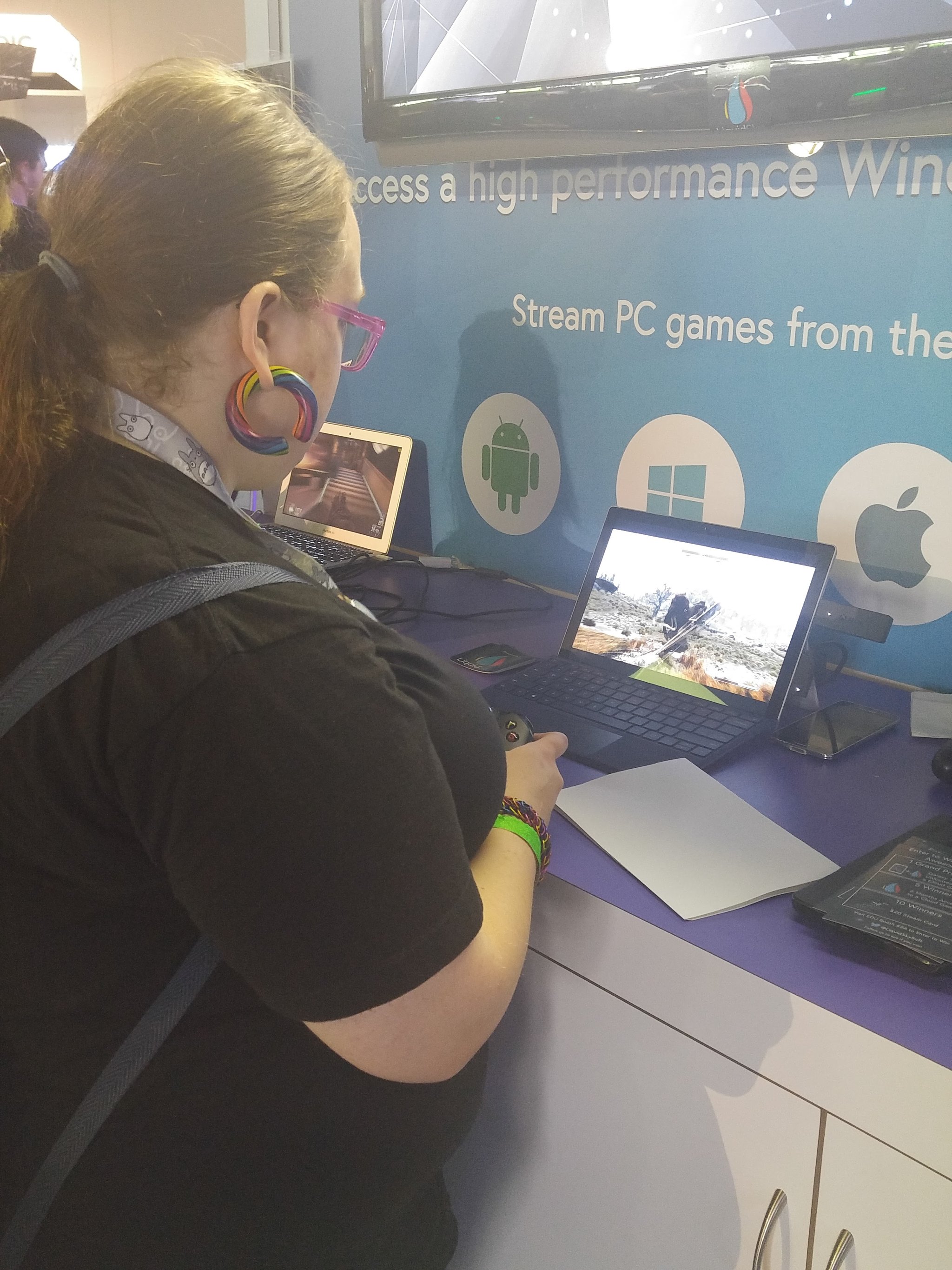 Tons of Demos throughout the Con. Here is Fwatair getting sucked into Skyrim.