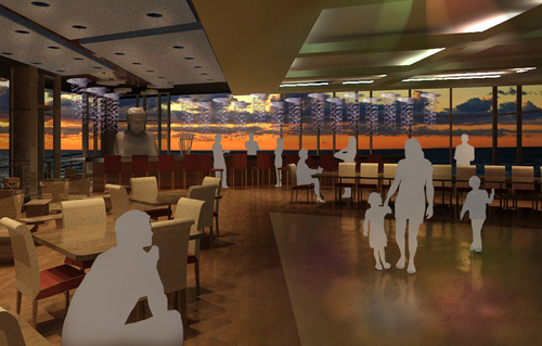 Optional Reception Dining for Events, Sushi Restaurant Concept called "Koi", 3D Rendering, 2009