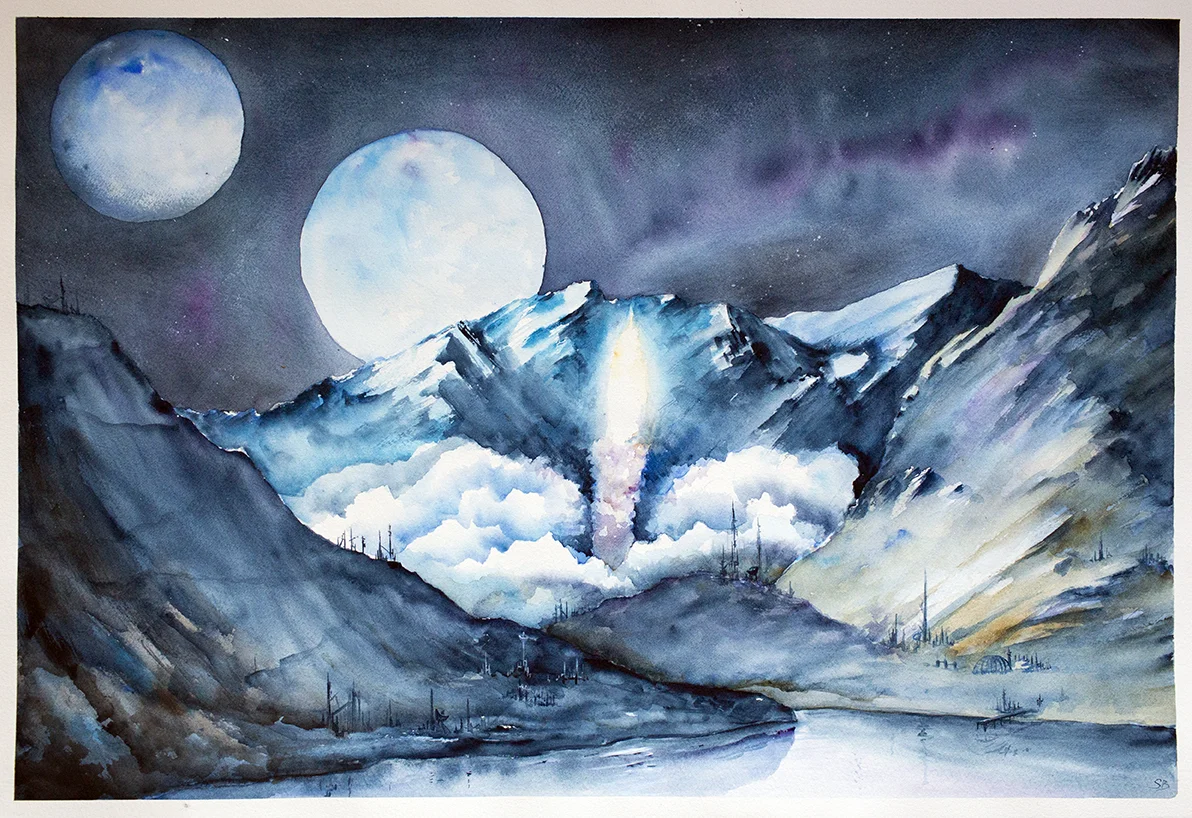 Shuttle Launch, Watercolor on cold press paper, 2016