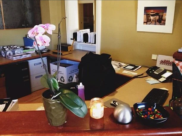 Making my space cozy and welcoming Note place M&Ms.jpg