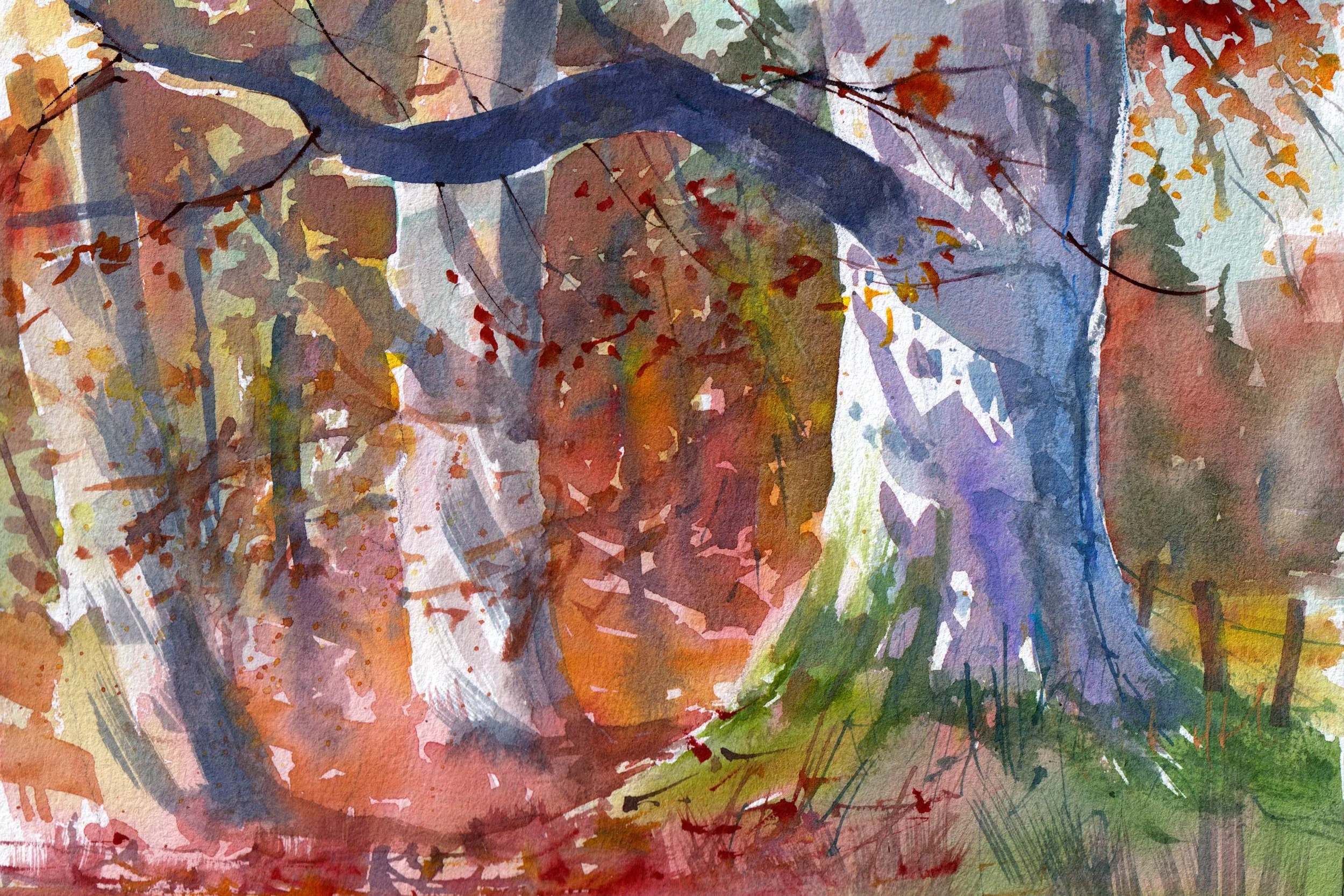 autumn forest gouache painting
