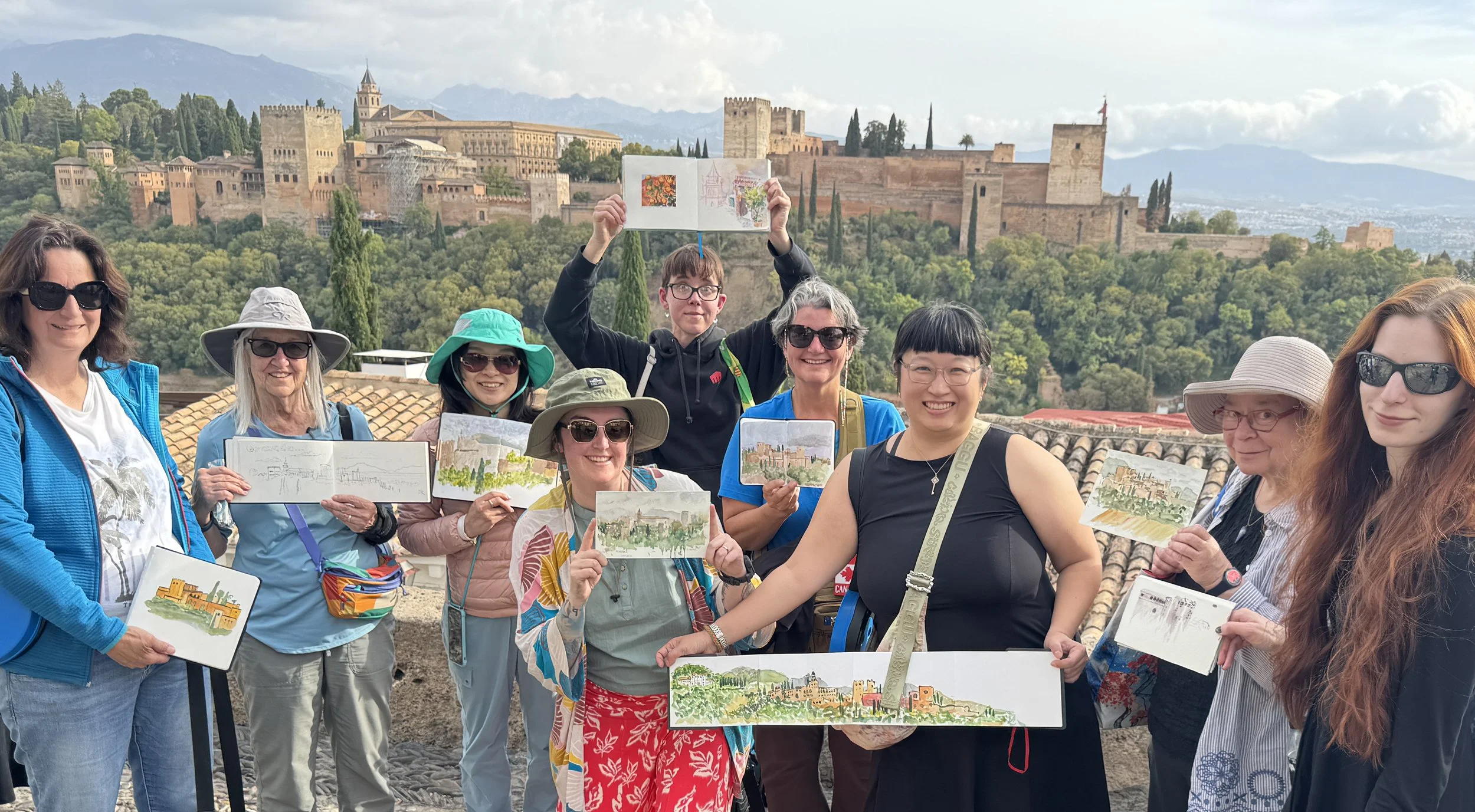 Group plein air sketch session at Granada, Spain