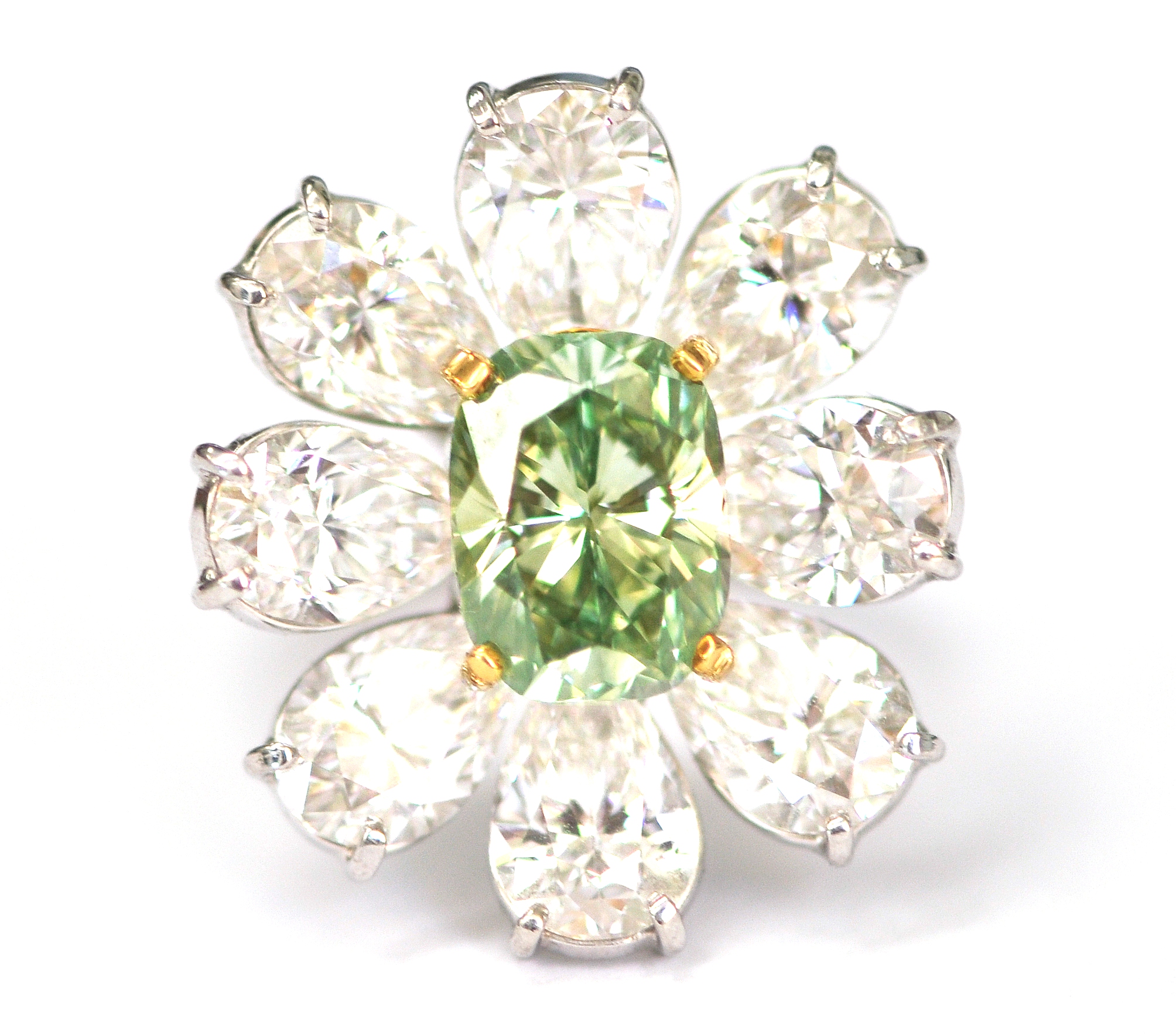 Intense Green and White Diamond Ring