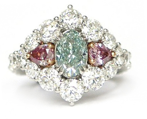 Bluish-Green and Pink Diamond Ring