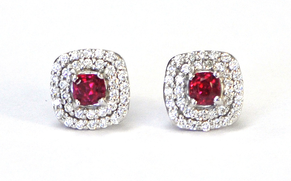 Red Spinel & Diamond Earrings