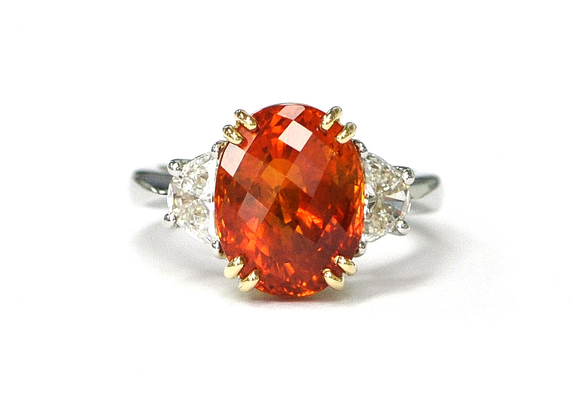 Pumpkin Orange Sapphire & Diamond Ring