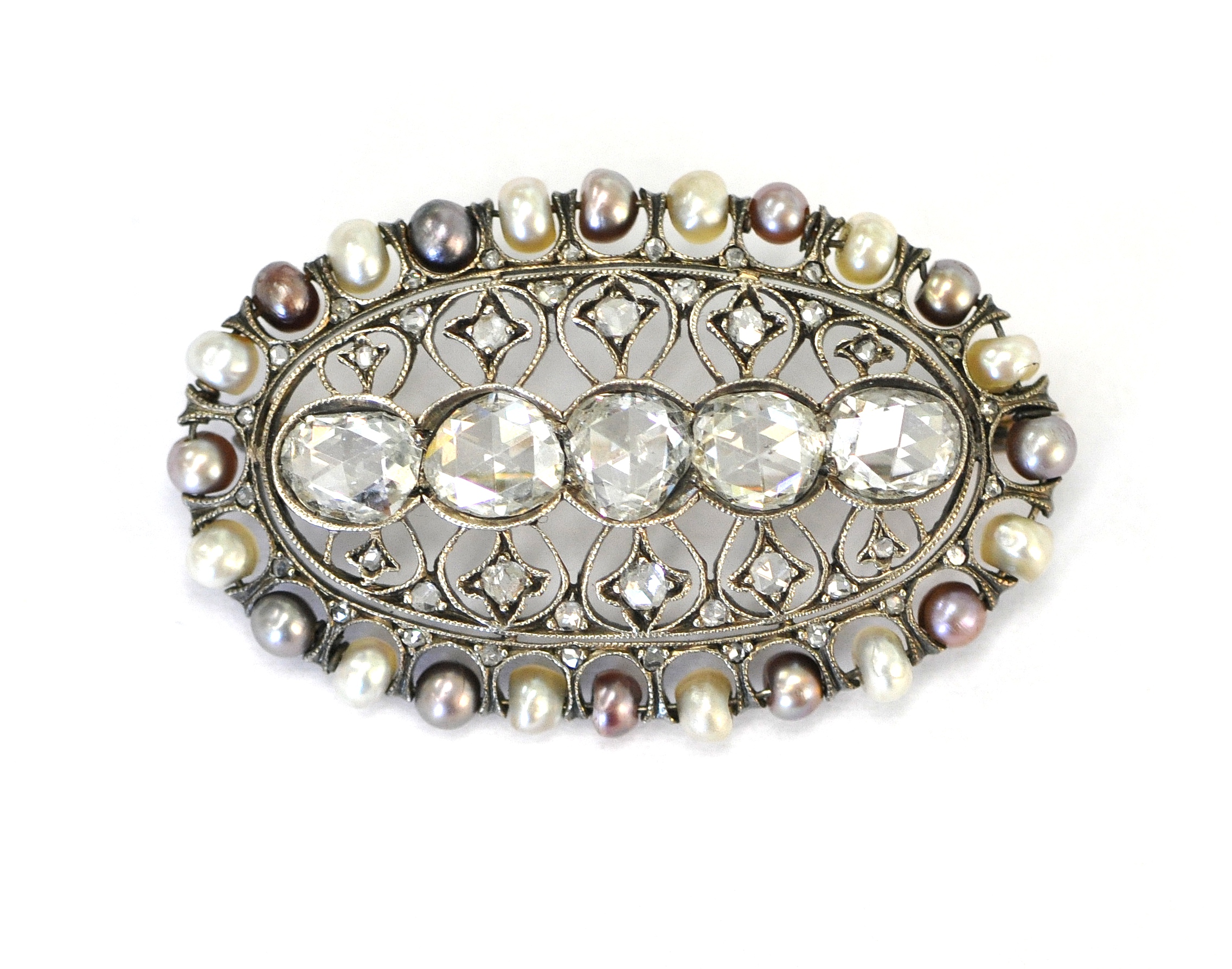 Victorian Diamond & Pearl Brooch