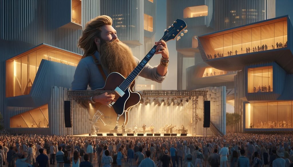 Jazz Fest, but make it futuristic, brought to you by ChatGpt: Our AI overlord sure knows how to set the stage for @chrisstapleton amidst some snazzy modern backdrops. 🎷🎺😁

We are so excited to see him perform today! Are you all going?
