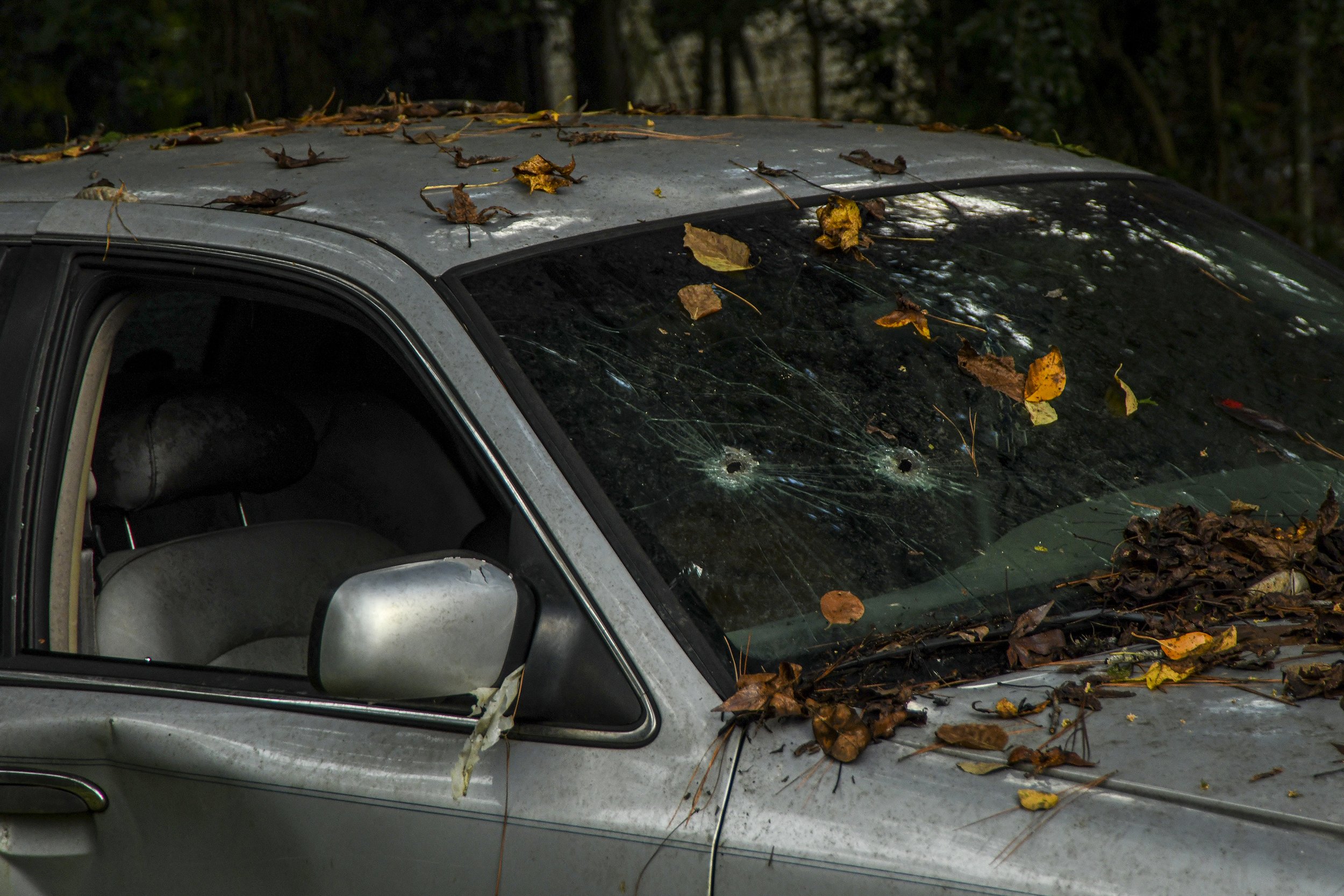  Cedric Jamal Mifflin’s bullet-riddled vehicle at the home of his close friend, Giovanni Fleur in Phenix City, Ala., Oct. 7, 2021. Mifflin, a young unarmed black man was shot at 15 times by Michael Seavers a Phenix City police officer, killing Miffli