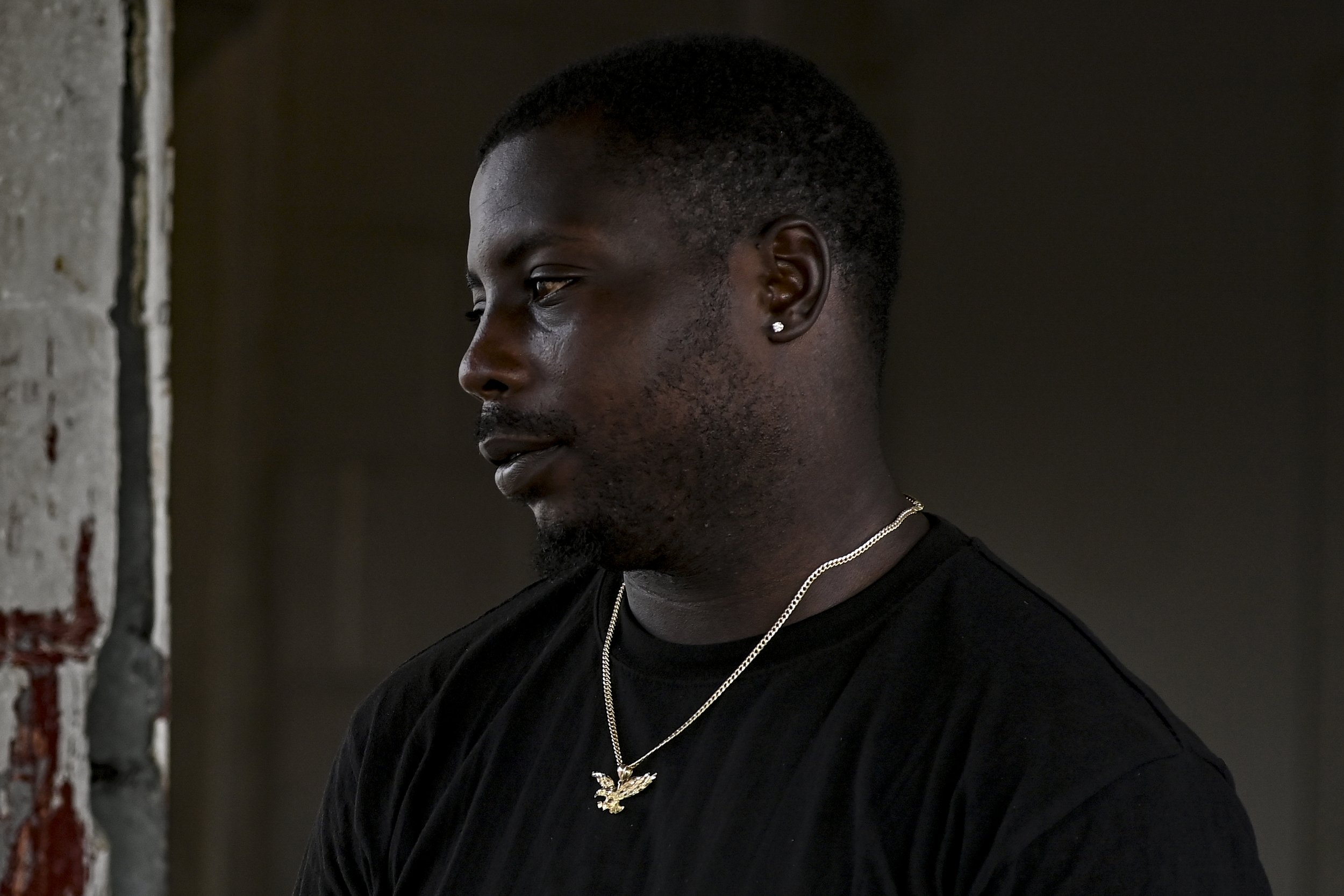  Dontrell Grier, brother of Cedric Jamal Mifflin, a young unarmed black man killed by a police officer during a traffic stop in 2017 operates his auto detailing shop in Columbus, Ga. while discussing aspects of his brothers killing, Oct. 8, 2021. Mif