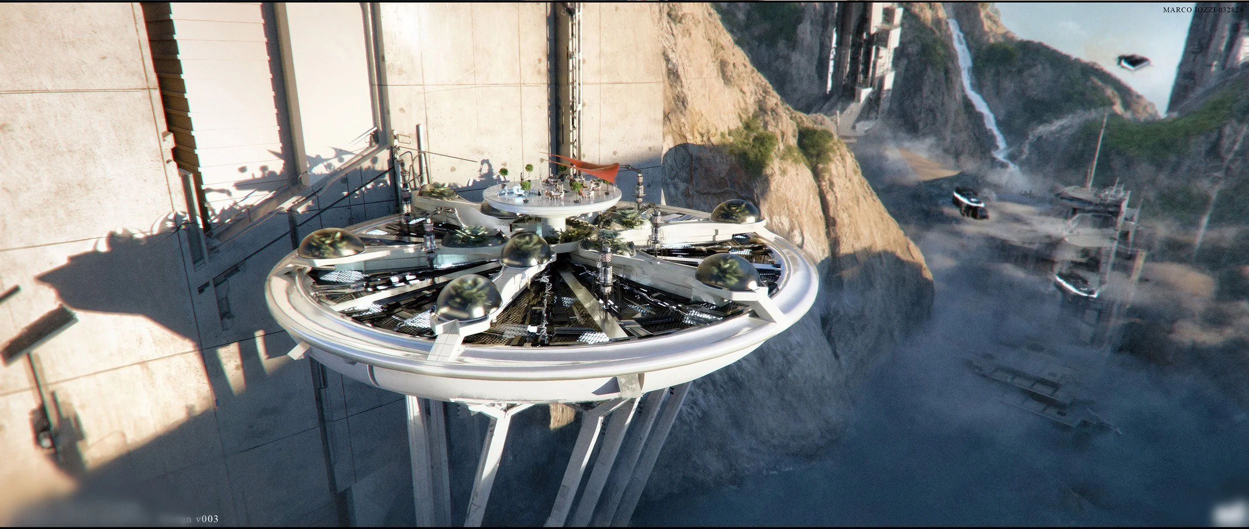 Futuristic structure self sufficient futuristic architecture, hydroponics Film concept art. Science fiction scifi art