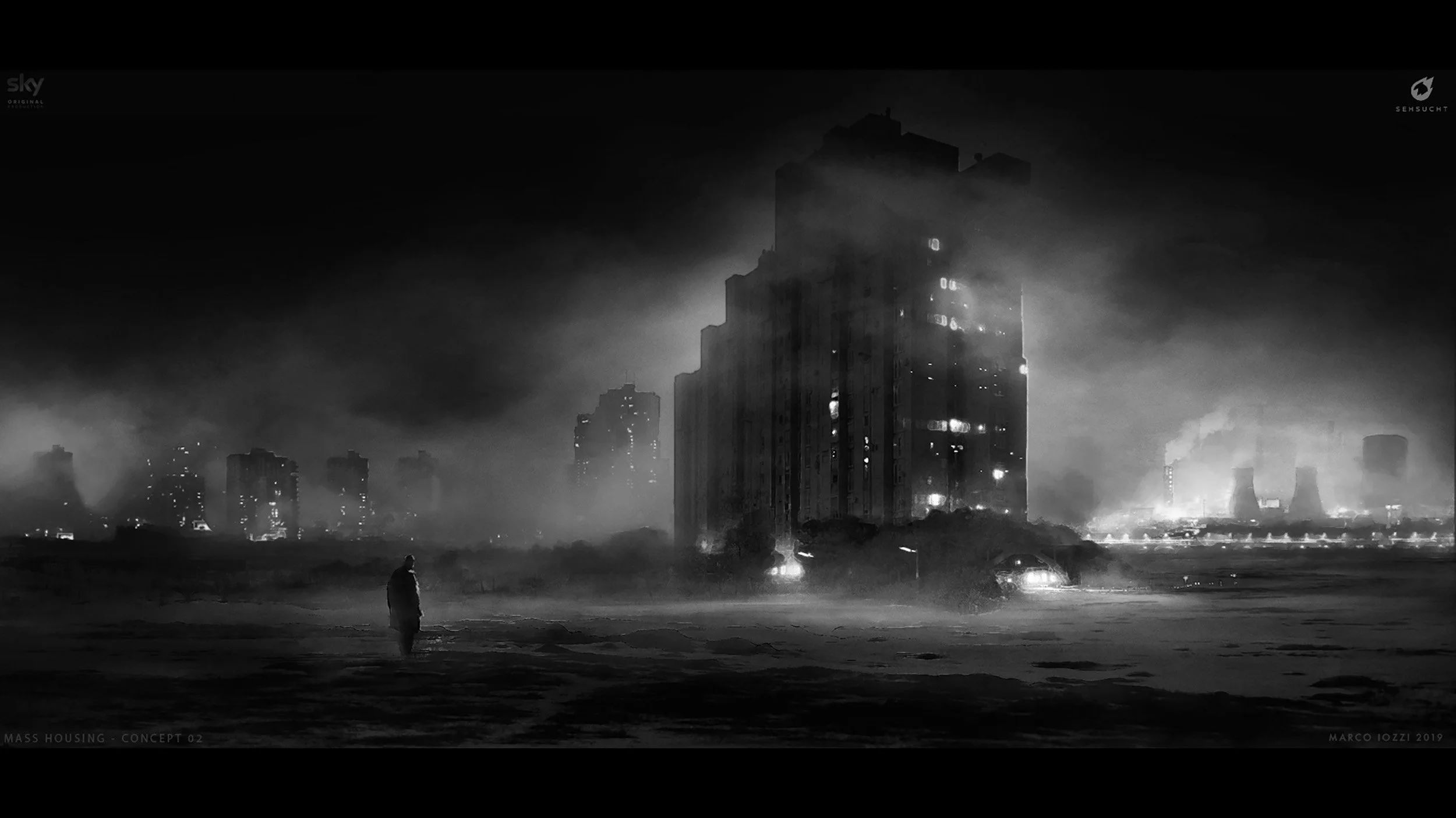concept for mass housing building architecture for horror tv show