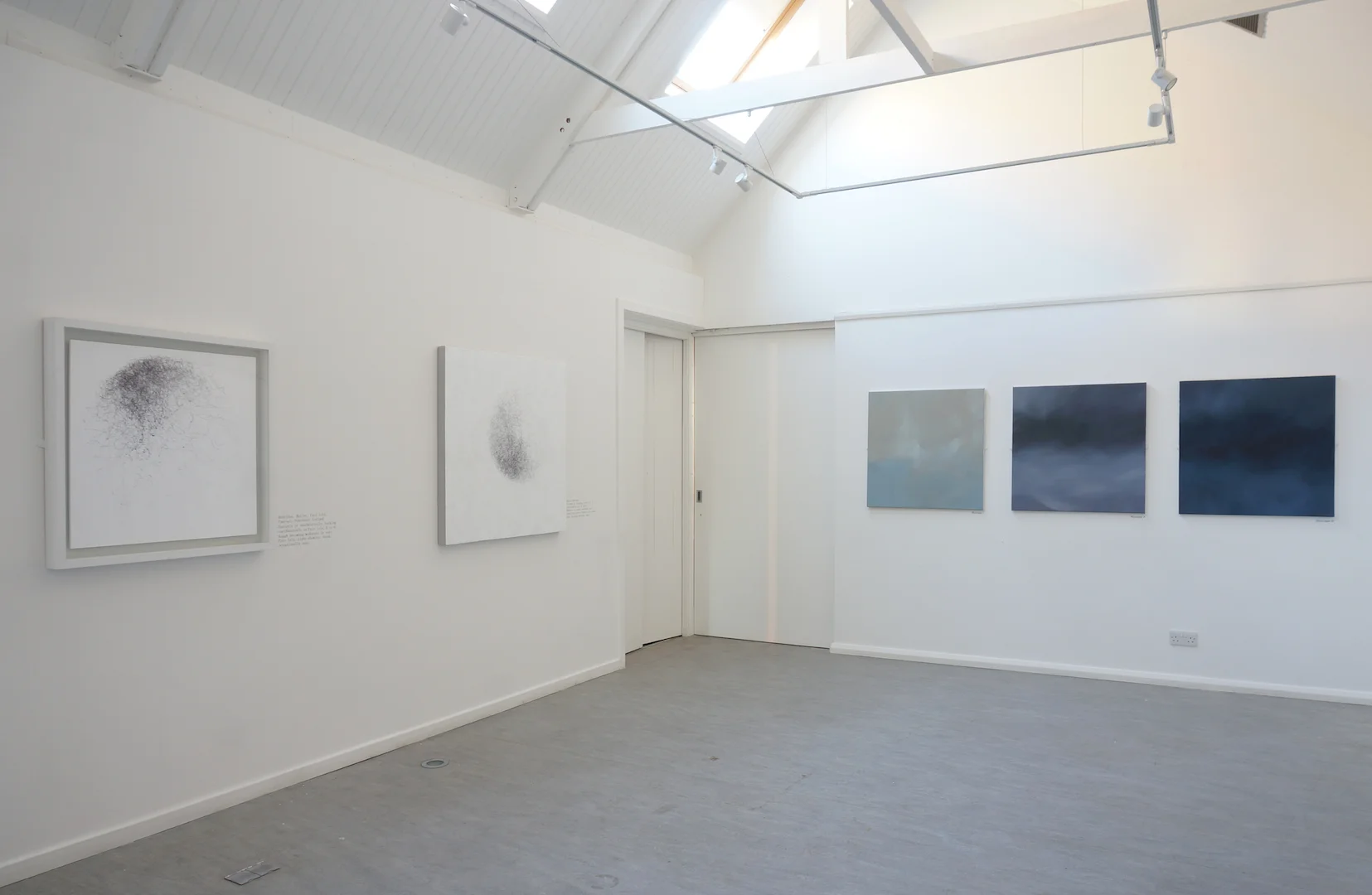 Elemental, Taigh Chearsbhagh, Gallery 2 - Meg Rodger, Wind Drawings (Ink on Paper) with Peter Ferguson, Skyscape (Oil on canvas).