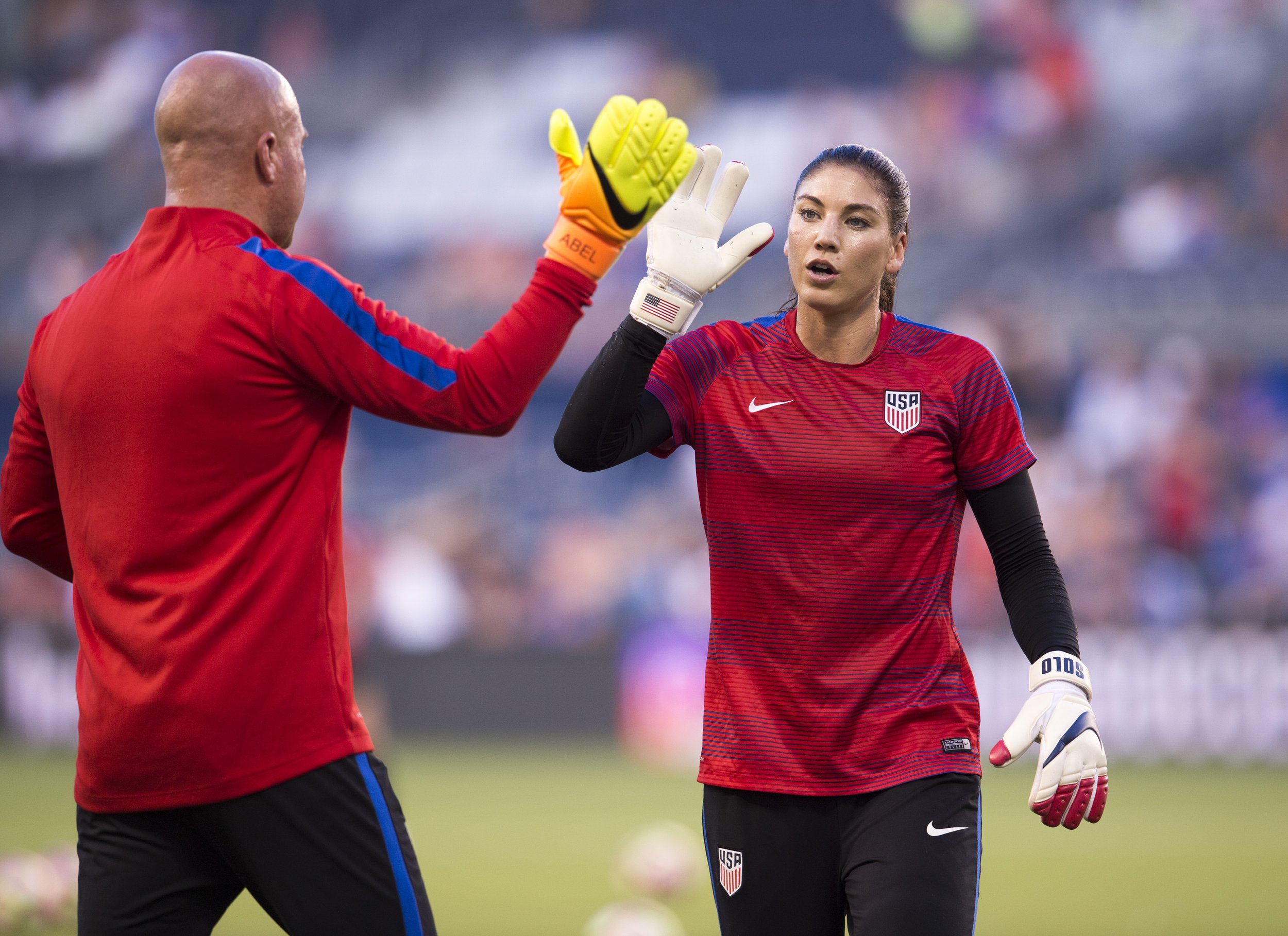 Graeme Abel and Hope Solo prior to USWNT game.