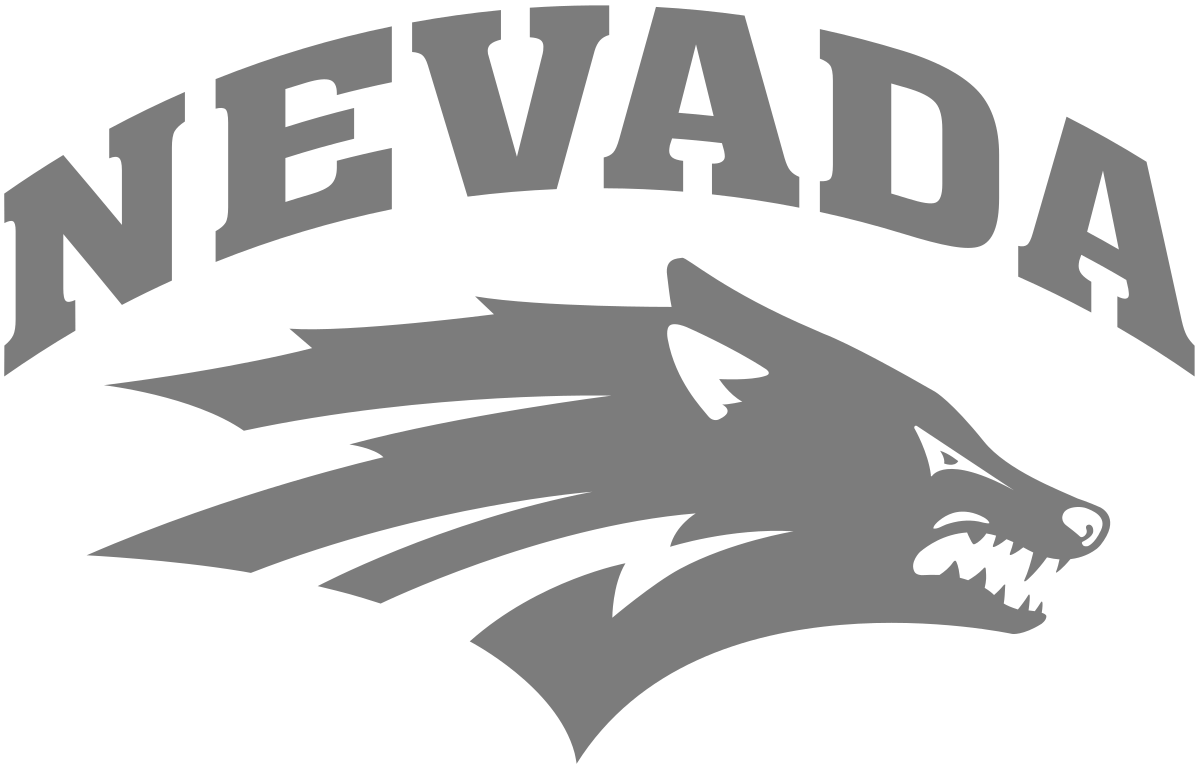 Nevada state logo featuring a gray wolf's head with the word Nevada arching above it.