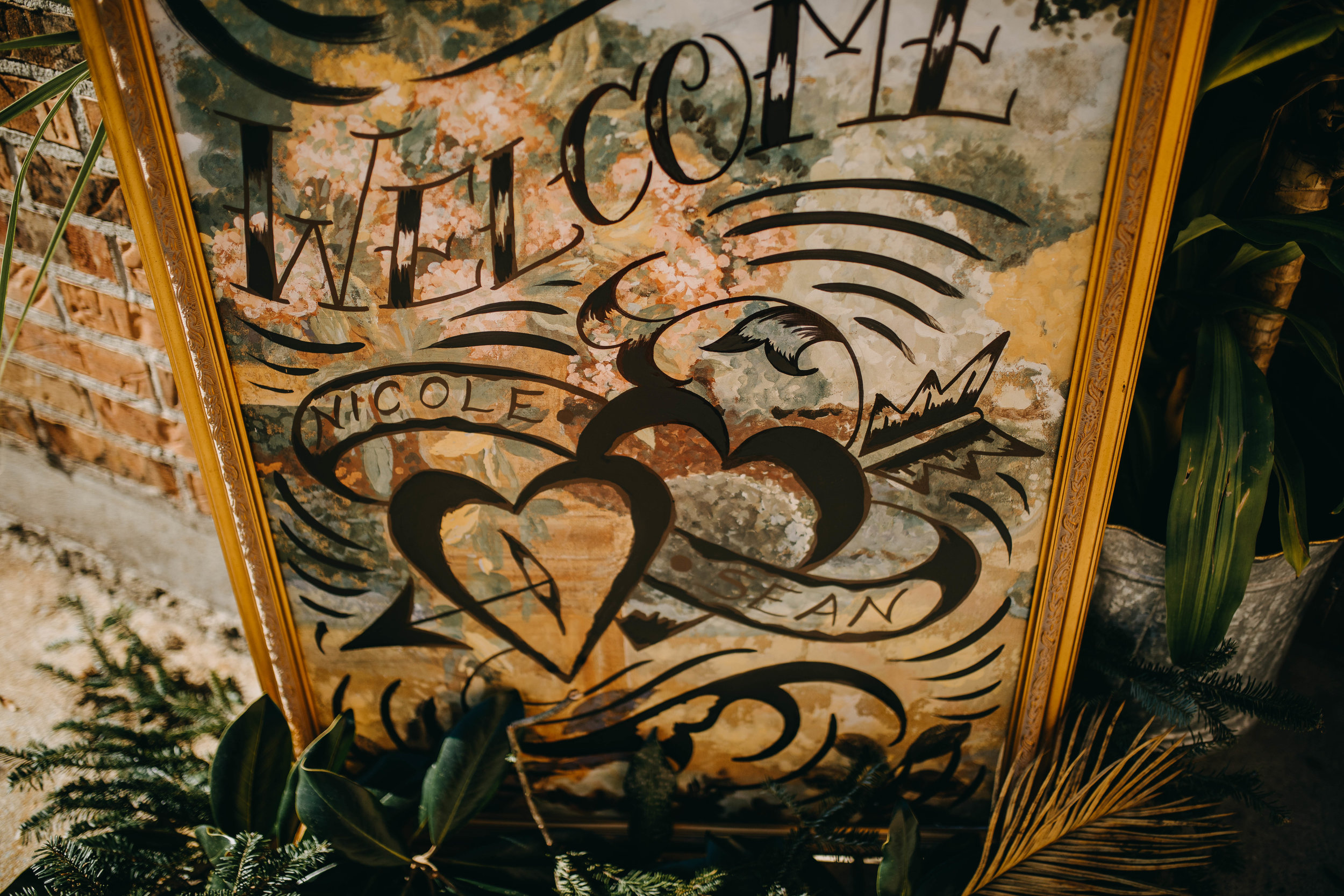 Canvas Welcome Sign | American Traditional Tattoo Themed Eco Friendly Dark Florida Wedding