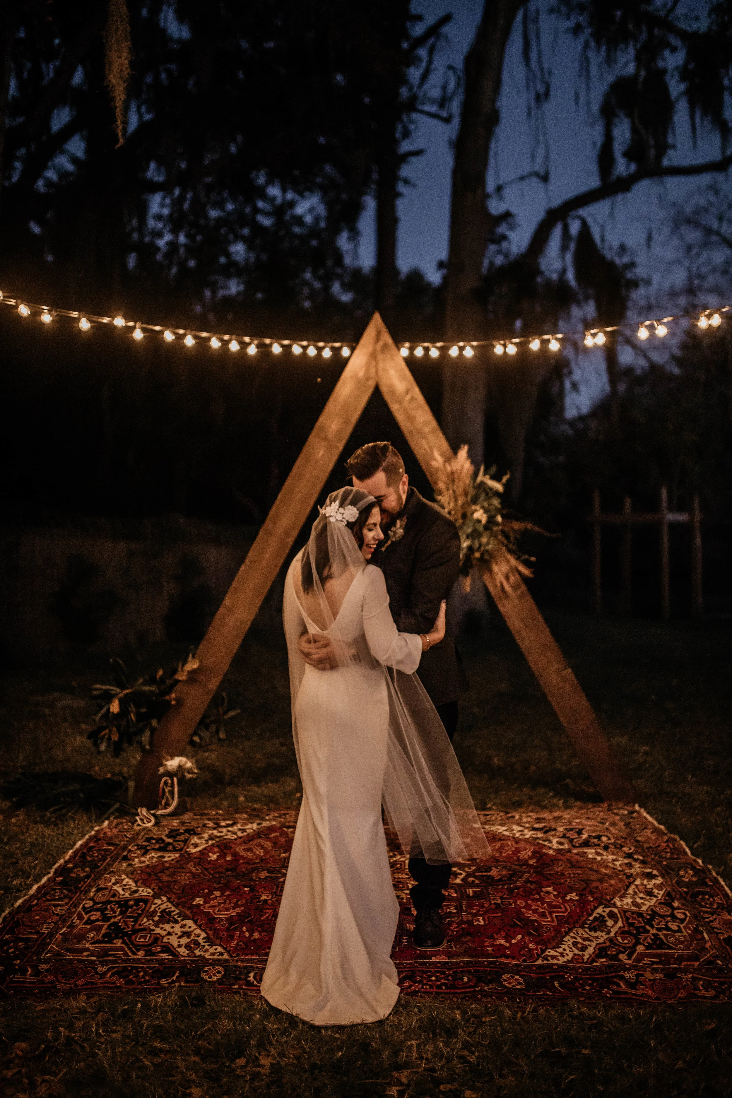 Night Bride &amp; Groom Photos | American Traditional Tattoo Themed Eco Friendly Dark Florida Wedding