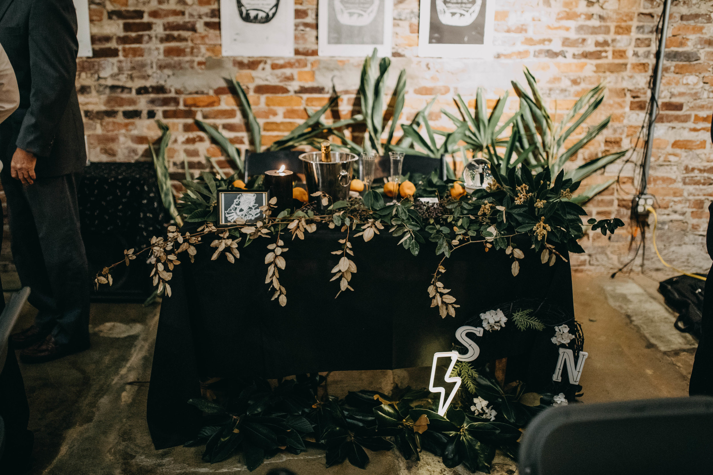Head Table with Unique Decor | American Traditional Tattoo Themed Eco Friendly Dark Florida Wedding