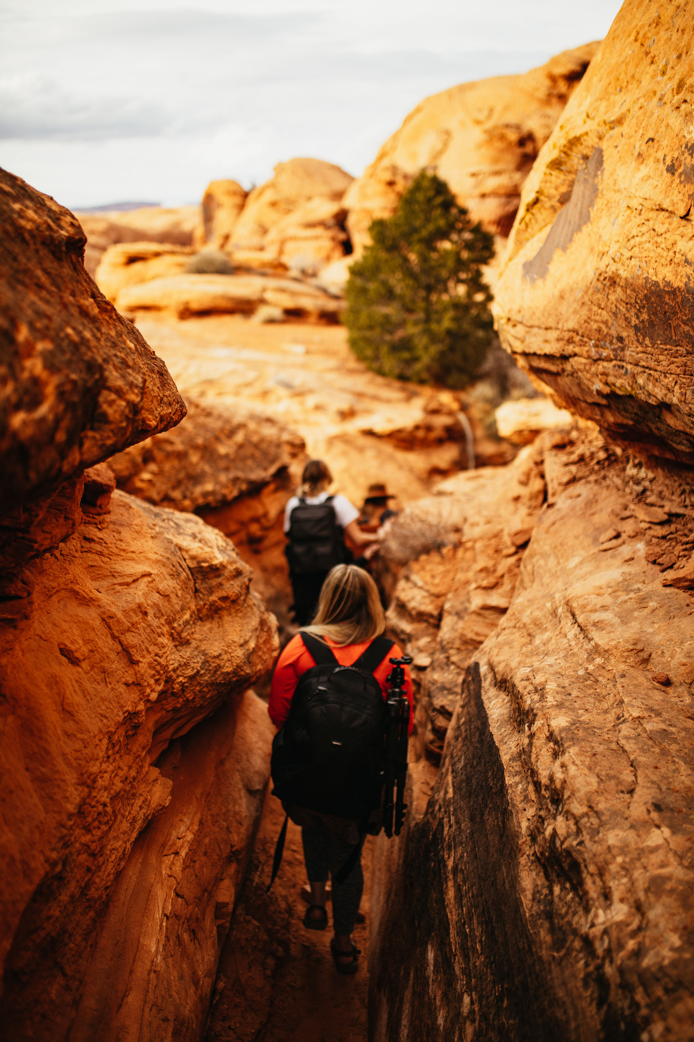 Hiking through a canyon in Moab, Utah