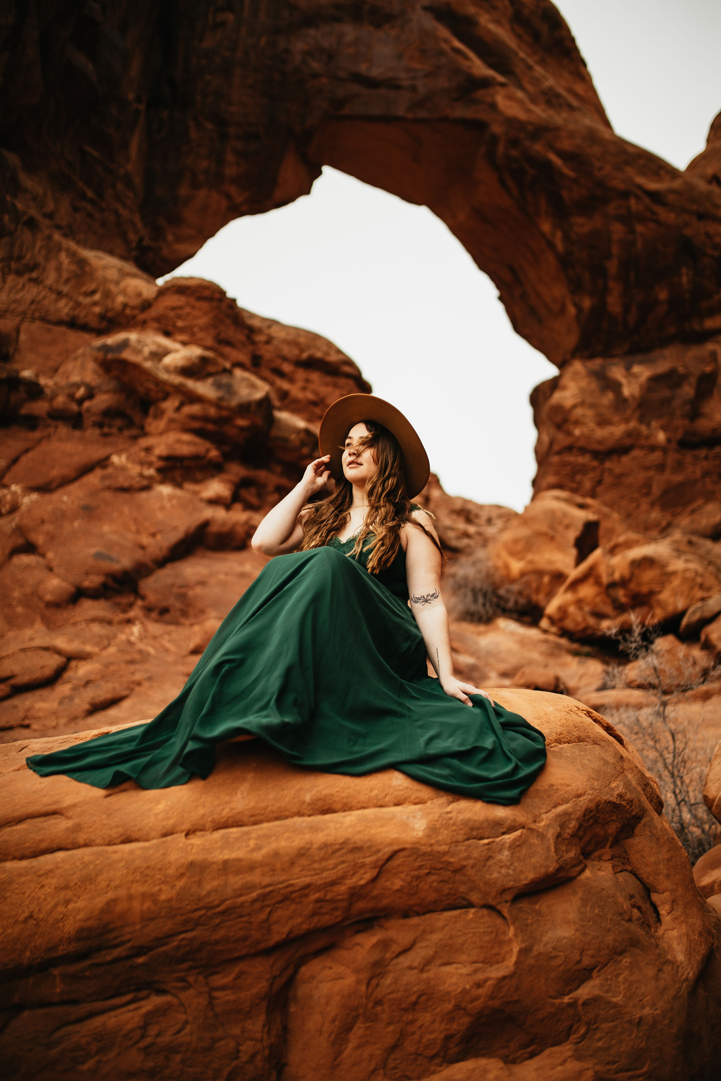 Emerald Green Dress in desertscape scenery