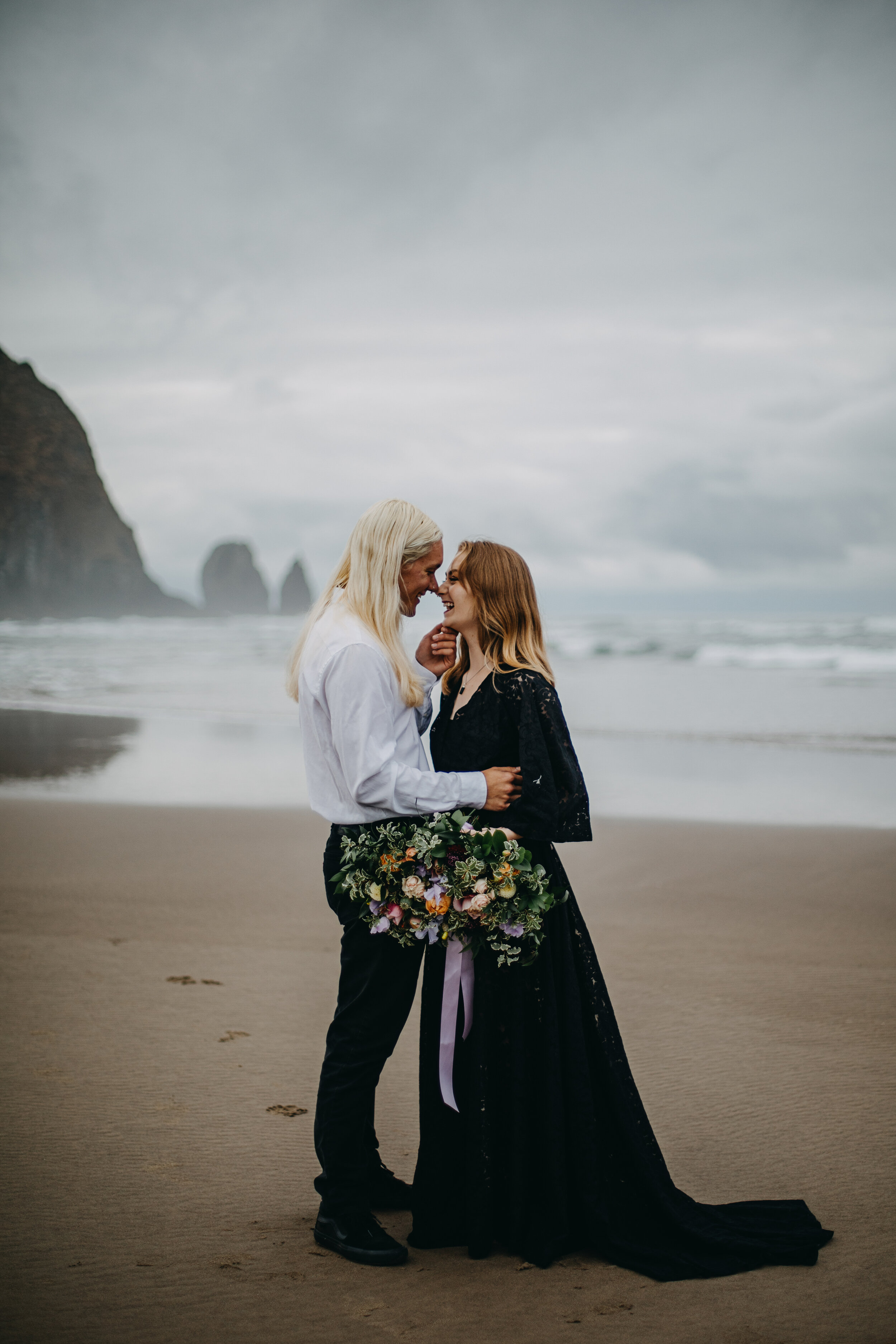 Black Dress Styled Elopement at Cannon Beach, Oregon USA