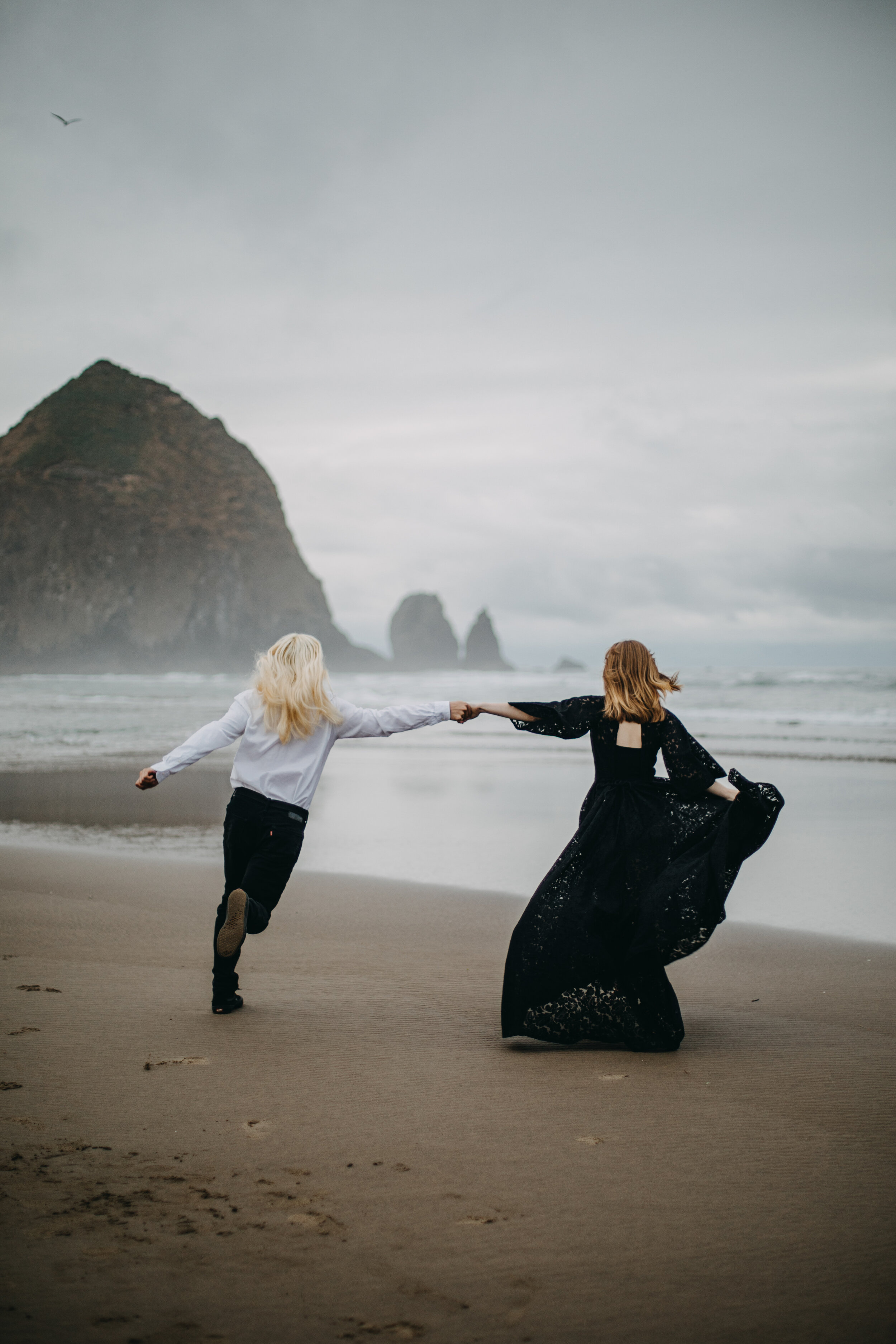 Black Dress Styled Elopement at Cannon Beach, Oregon USA