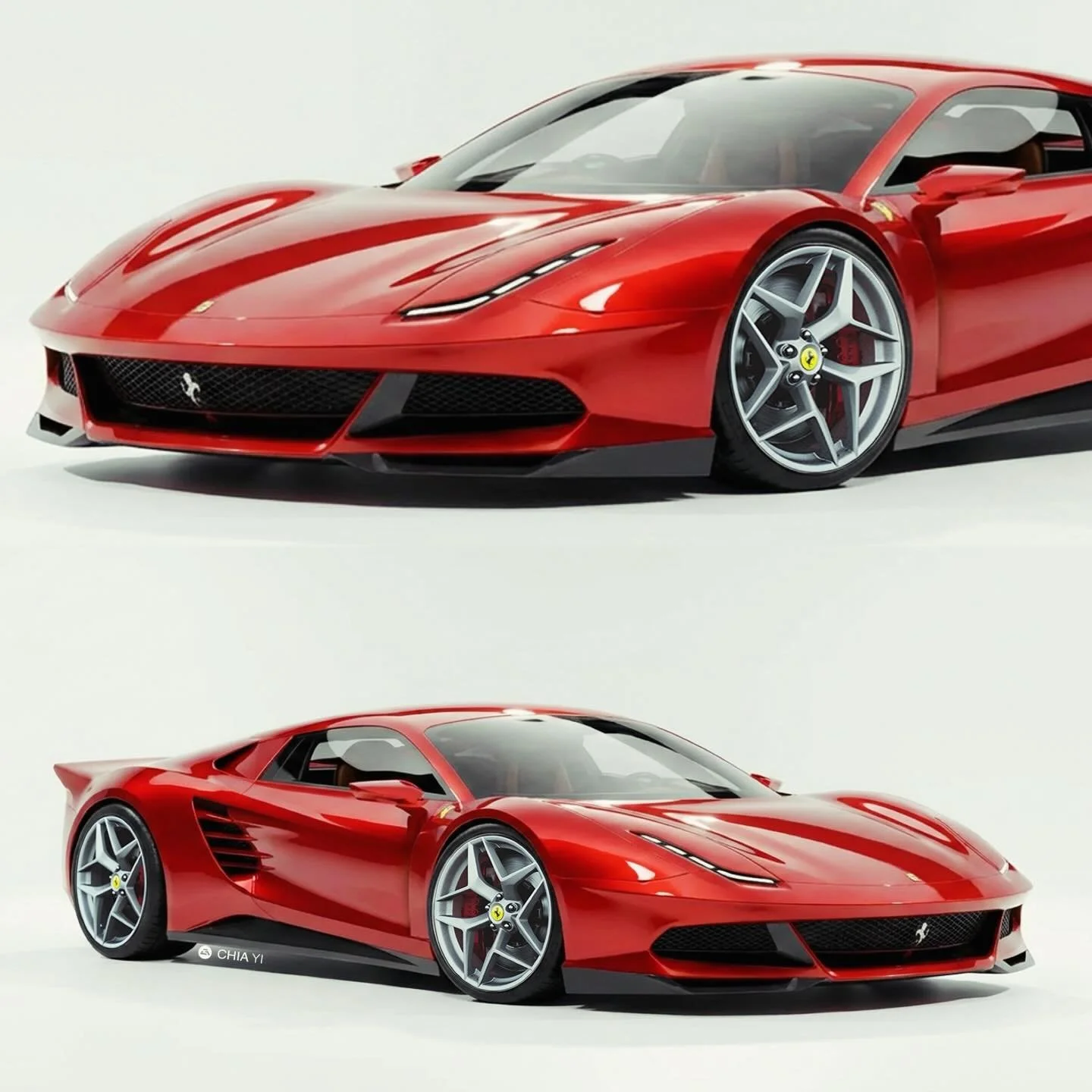Presenting my car concept idea: a modern homage to the 1984 Ferrari Testarossa. I preserved the iconic mid-engine silhouette while modernizing the front fascia with a razor-edged splitter and deeply sculpted lower intake mesh. I reinterpreted the Tes