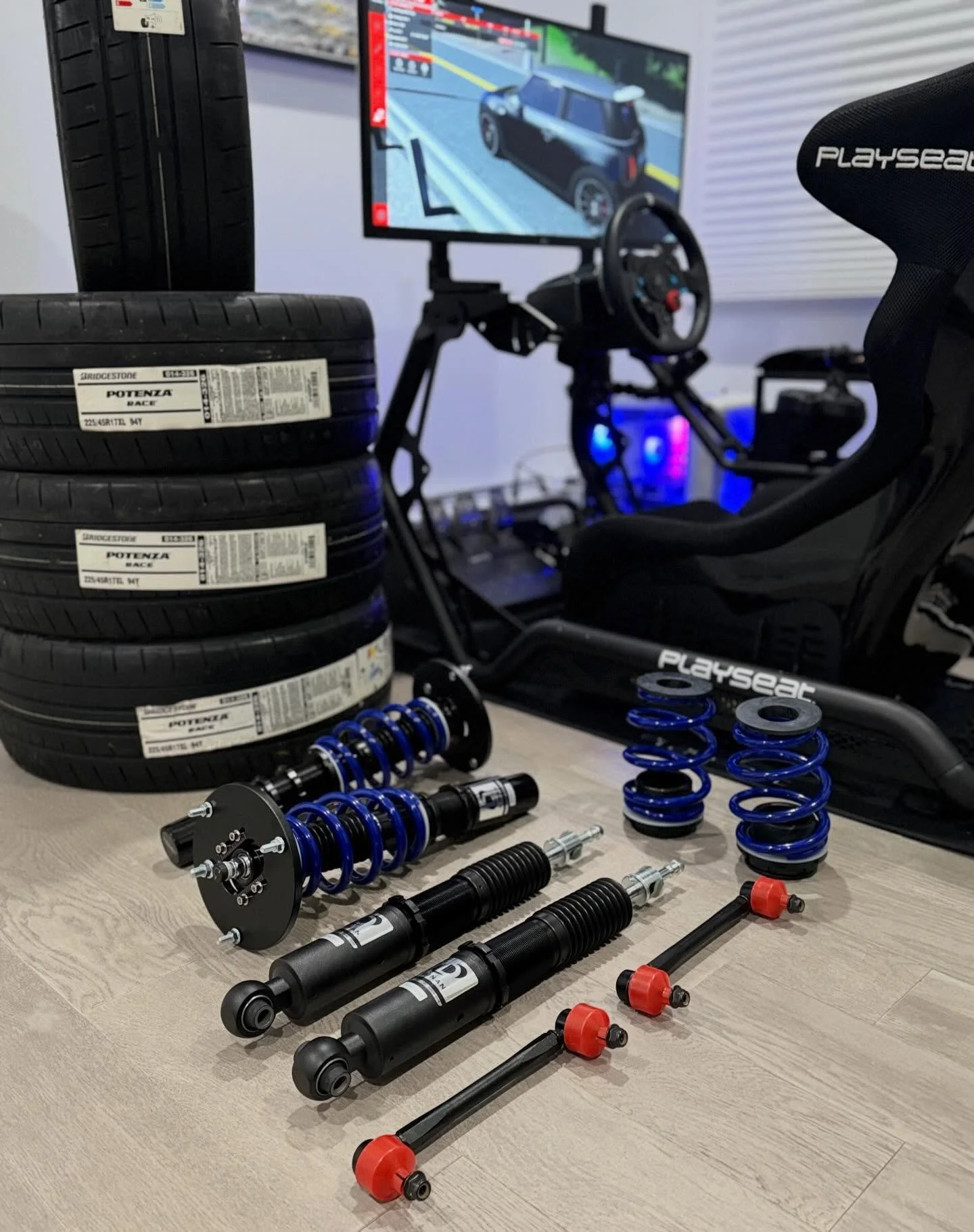 Put some upgrade before track day 🤘
Can&rsquo;t wait to test them
.
Tire:
Bridgestone Potenza Race 245/45/17
.
Suspension:
Dinan High Performance Adjustable Coil-over
.
#minicoopers 
#bridgestone 
#modification
#killalltires 
#trackday