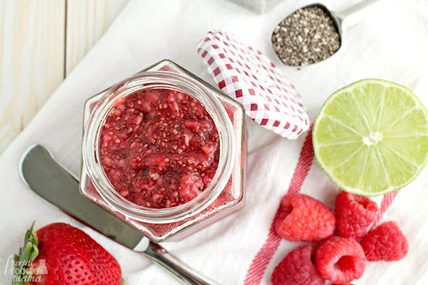 Strawberry Raspberry Lime Chia Jam from Frugal Foodie Mama